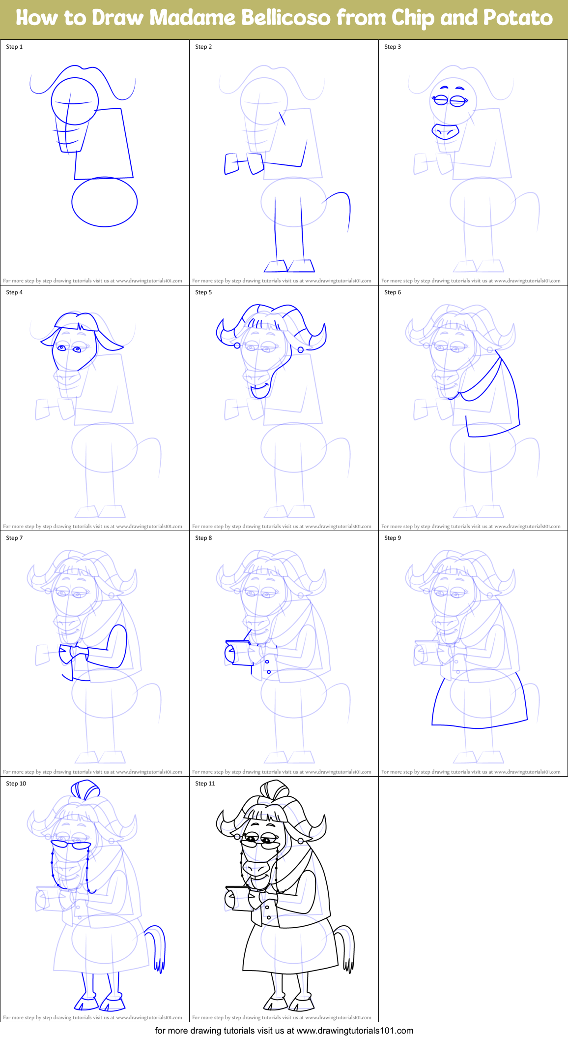 How to Draw Madame Bellicoso from Chip and Potato Printable Step by Step