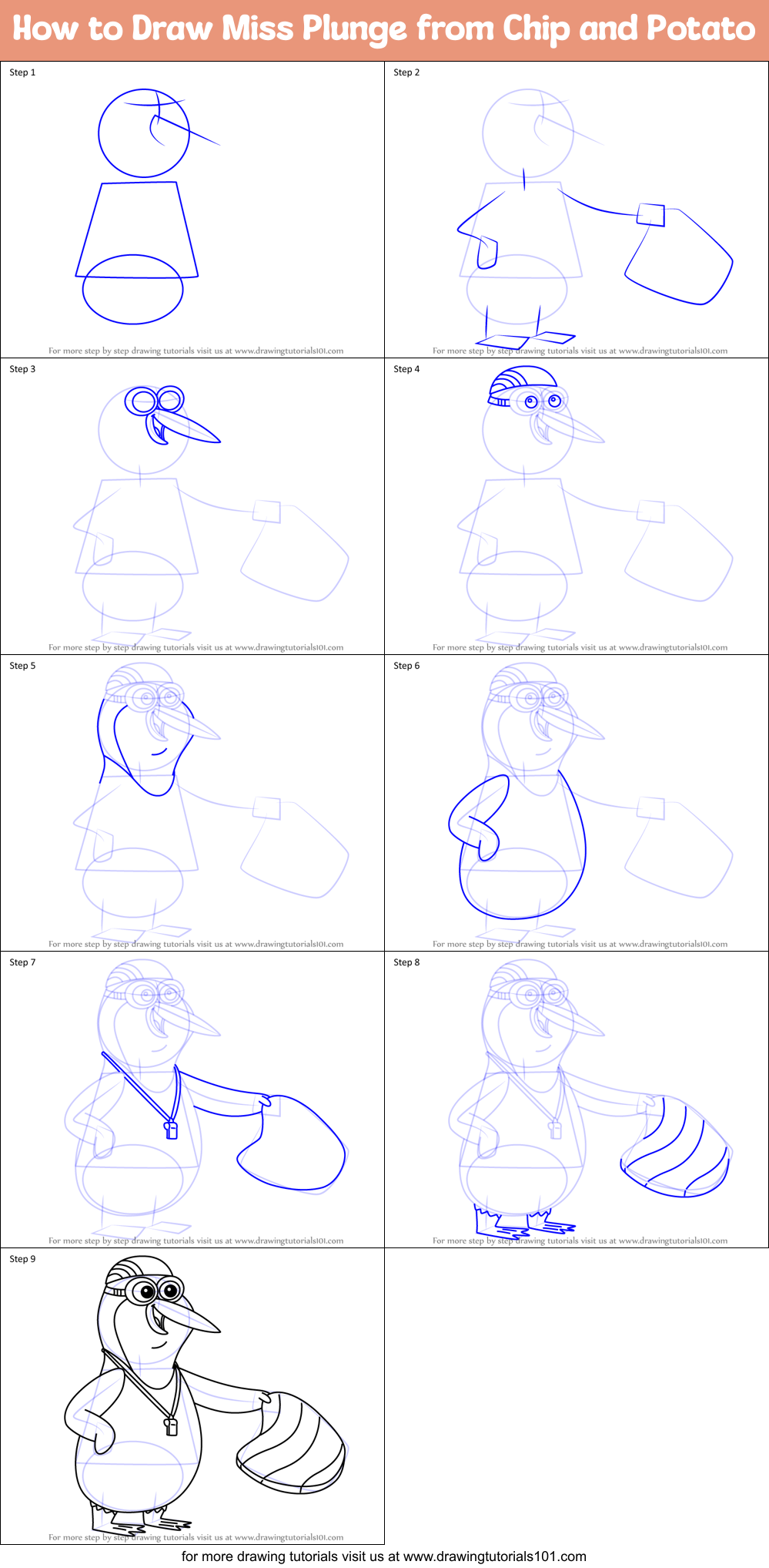 How to Draw Miss Plunge from Chip and Potato Printable Step by Step