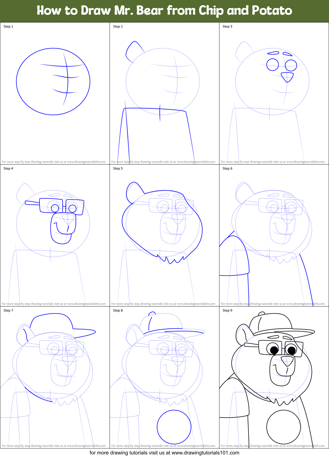 How to Draw Mr. Bear from Chip and Potato Printable Step by Step