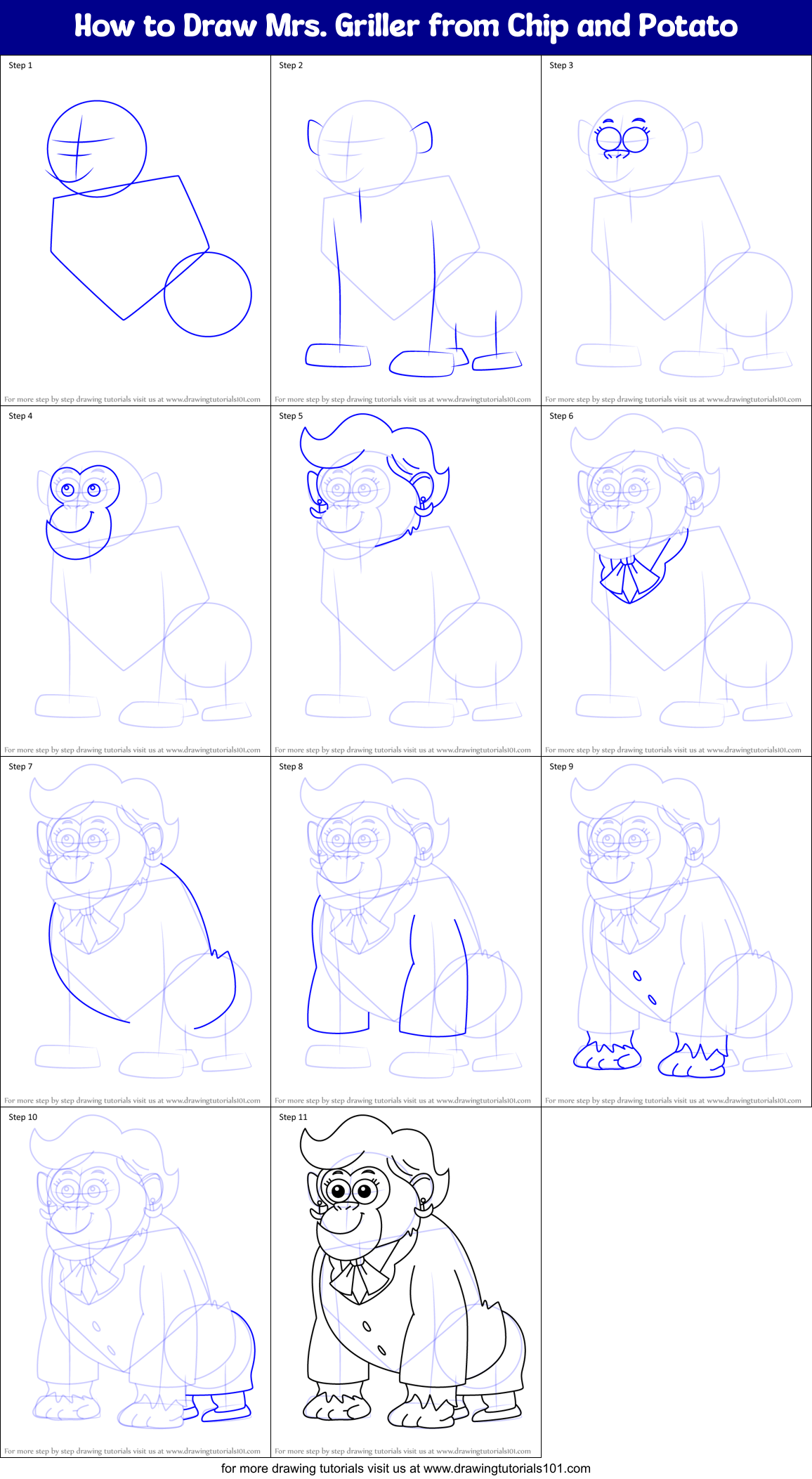 How to Draw Mrs. Griller from Chip and Potato Printable Step by Step