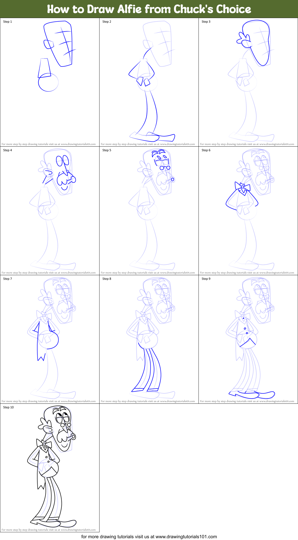 How to Draw Alfie from Chuck's Choice Printable Step by Step
