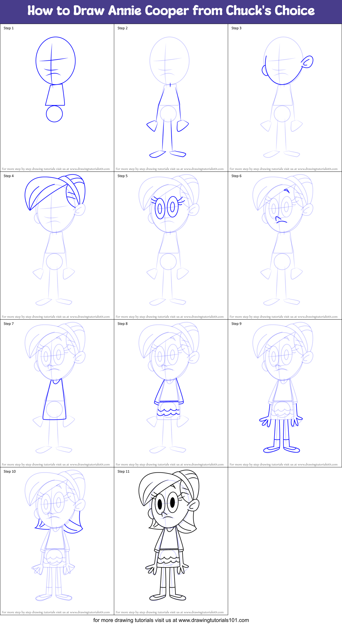 How to Draw Annie Cooper from Chuck's Choice Printable Step by Step