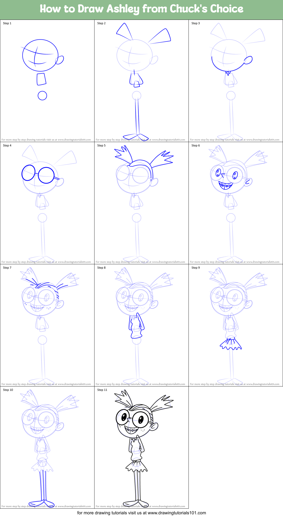 How to Draw Ashley from Chuck's Choice Printable Step by Step