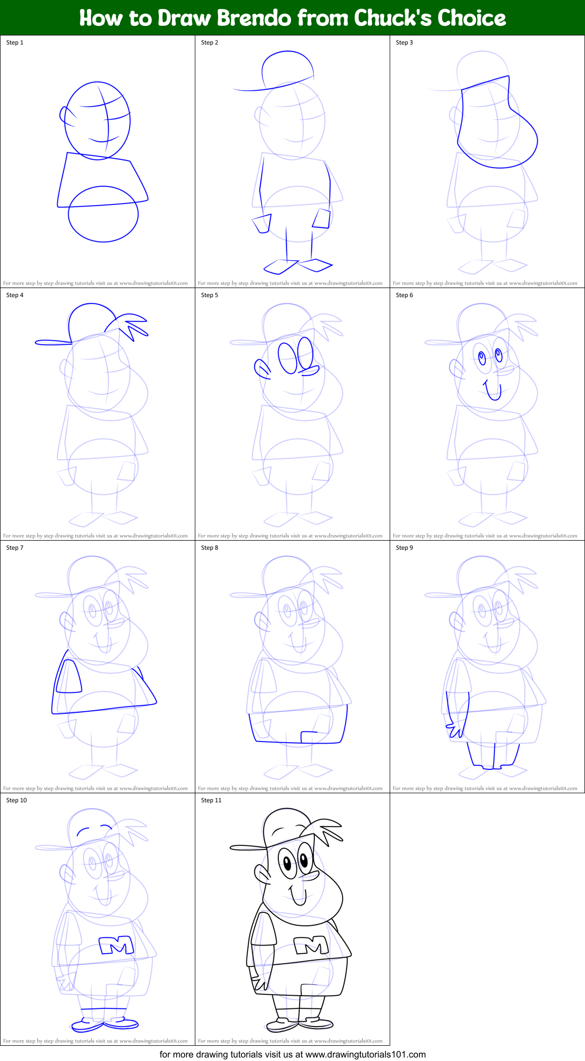 How to Draw Brendo from Chuck's Choice Printable Step by Step
