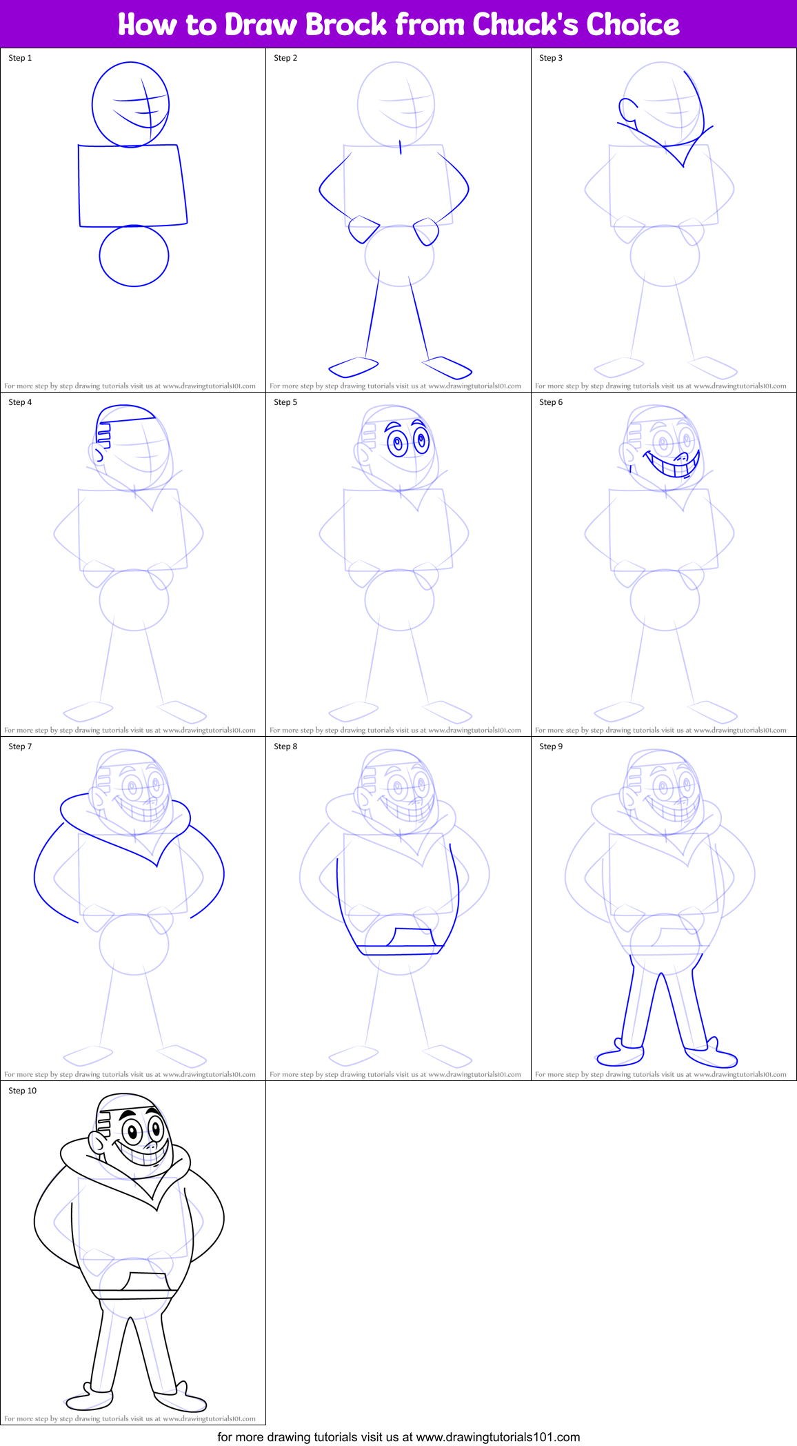 How to Draw Brock from Chuck's Choice Printable Step by Step