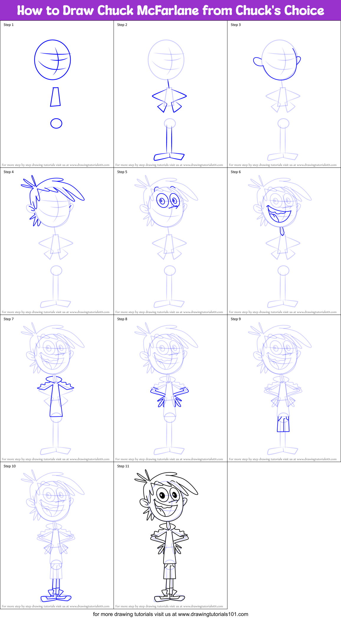 How to Draw Chuck McFarlane from Chuck's Choice Printable Step by Step
