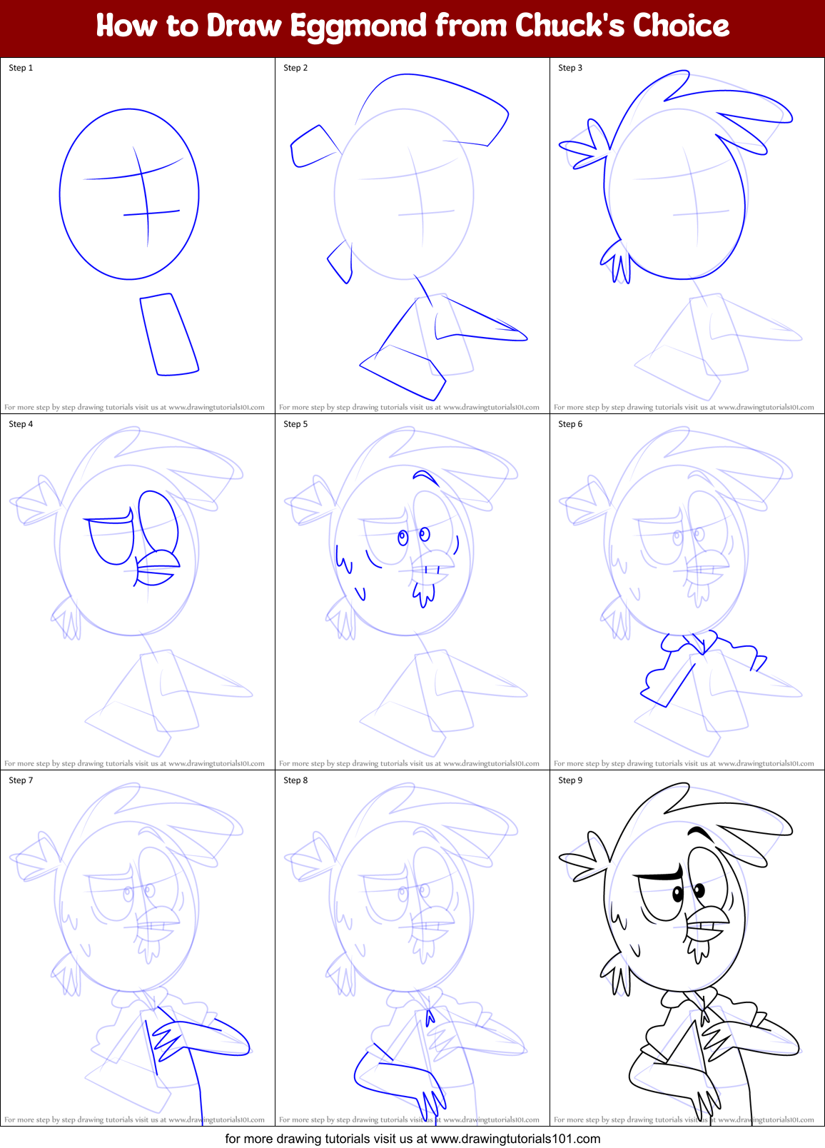 How to Draw Eggmond from Chuck's Choice Printable Step by Step