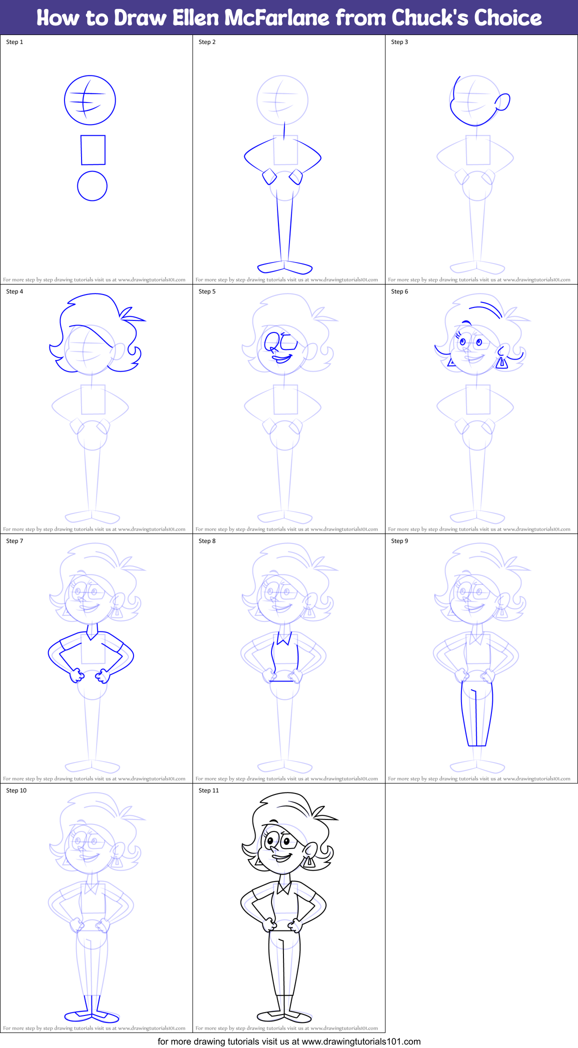 How to Draw Ellen McFarlane from Chuck's Choice Printable Step by Step