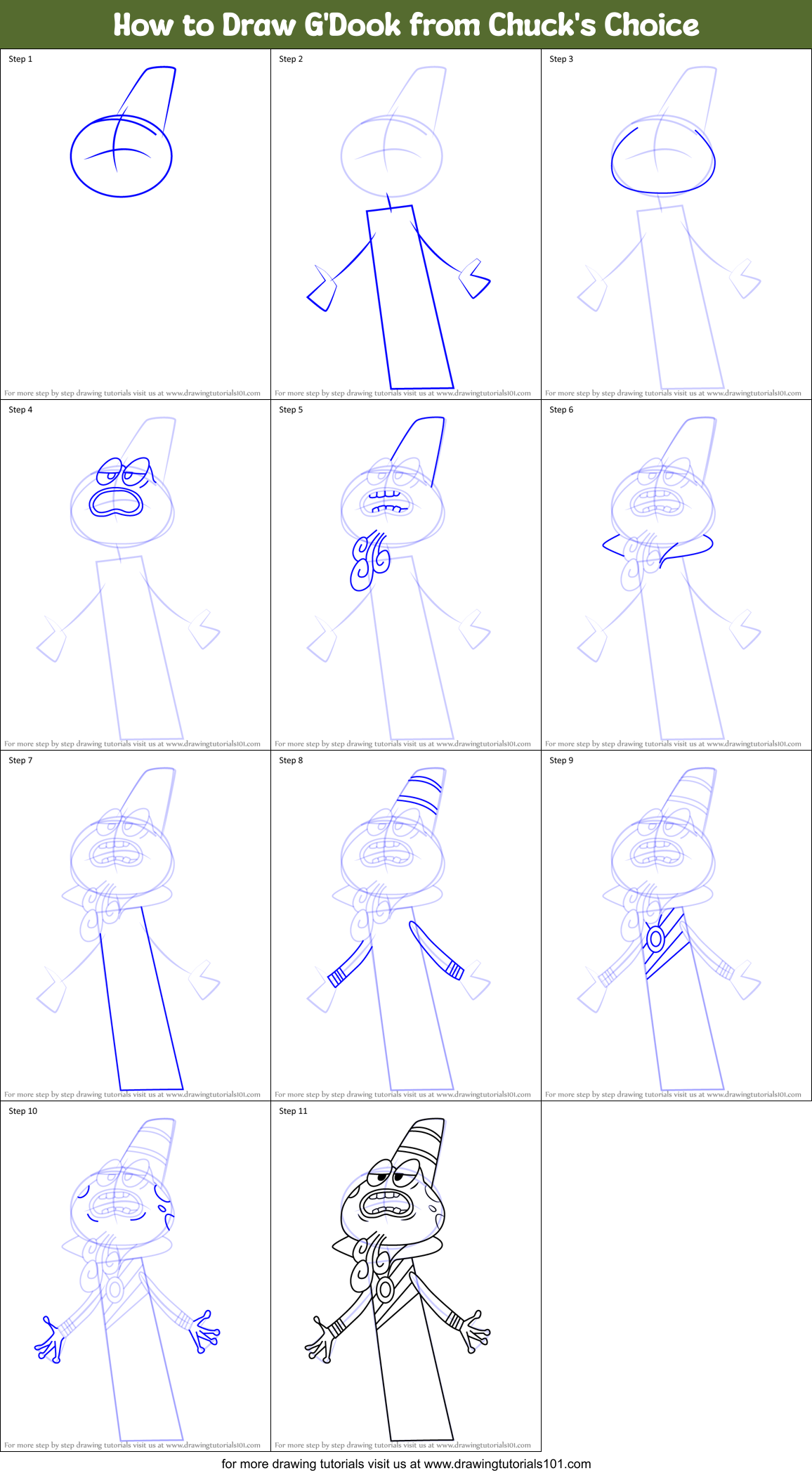 How to Draw G'Dook from Chuck's Choice Printable Step by Step