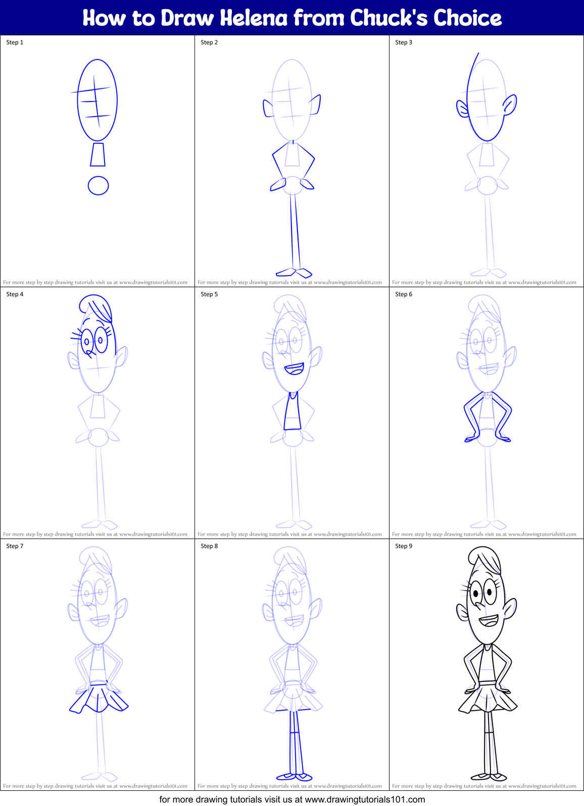 How to Draw Helena from Chuck's Choice Printable Step by Step