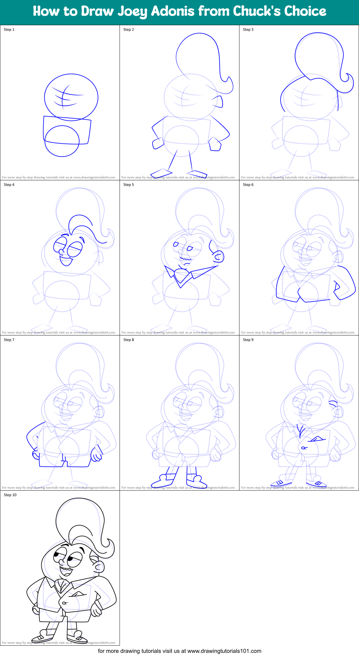 How to Draw Joey Adonis from Chuck's Choice Printable Step by Step