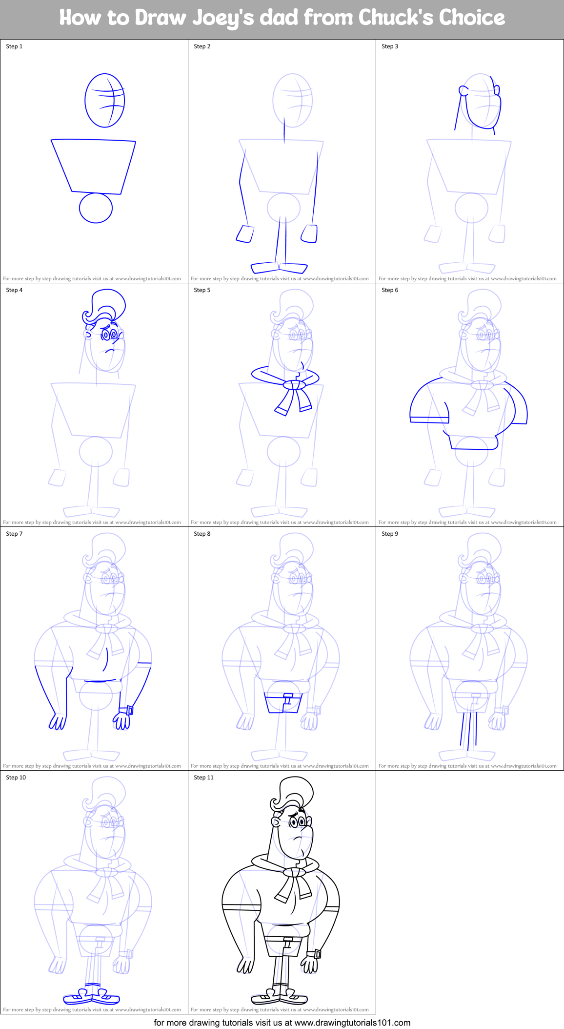 How to Draw Joey's dad from Chuck's Choice Printable Step by Step
