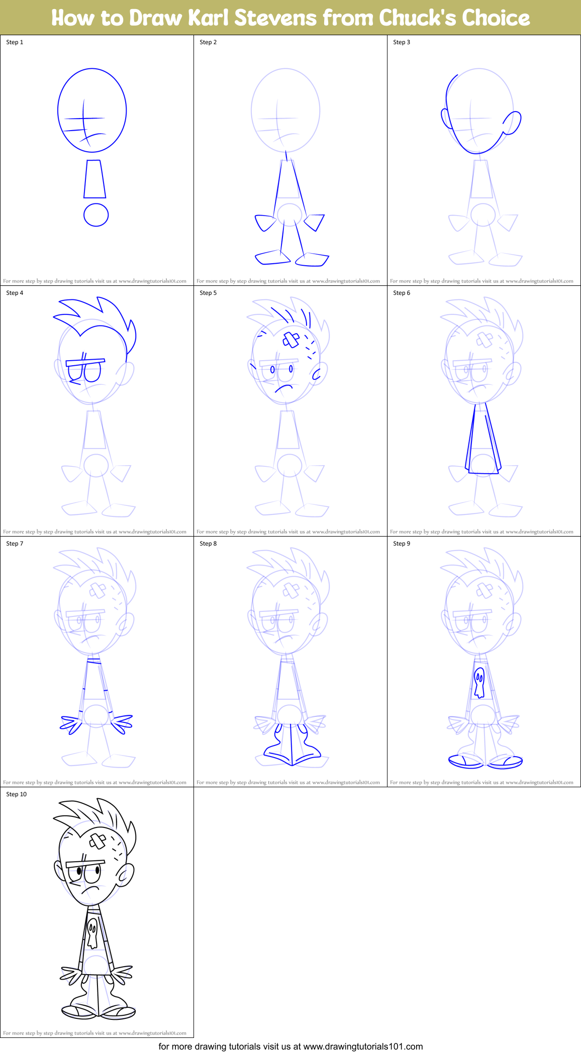 How to Draw Karl Stevens from Chuck's Choice Printable Step by Step