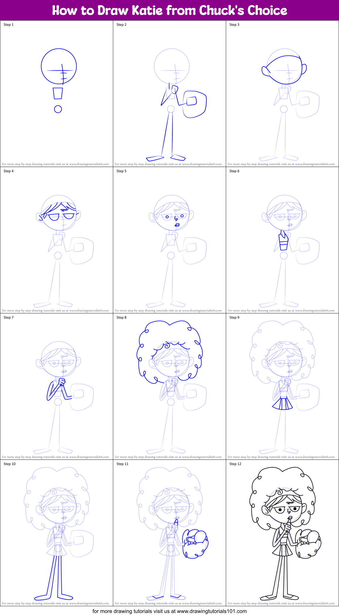 How to Draw Katie from Chuck's Choice Printable Step by Step