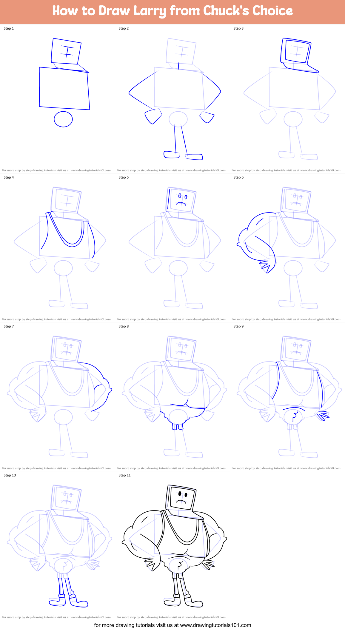 How to Draw Larry from Chuck's Choice Printable Step by Step