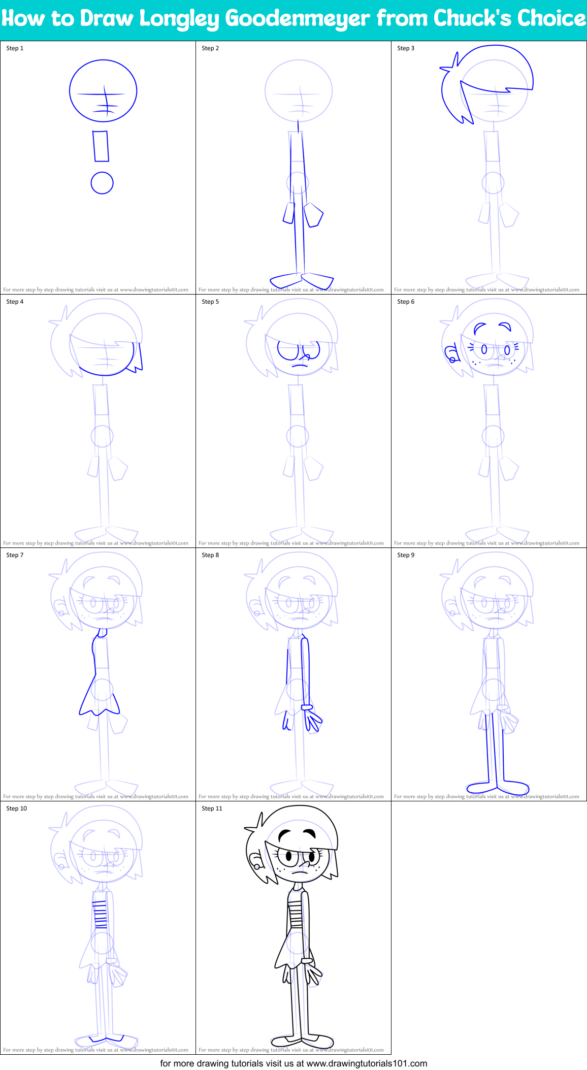 How to Draw Longley Goodenmeyer from Chuck's Choice Printable Step by Step
