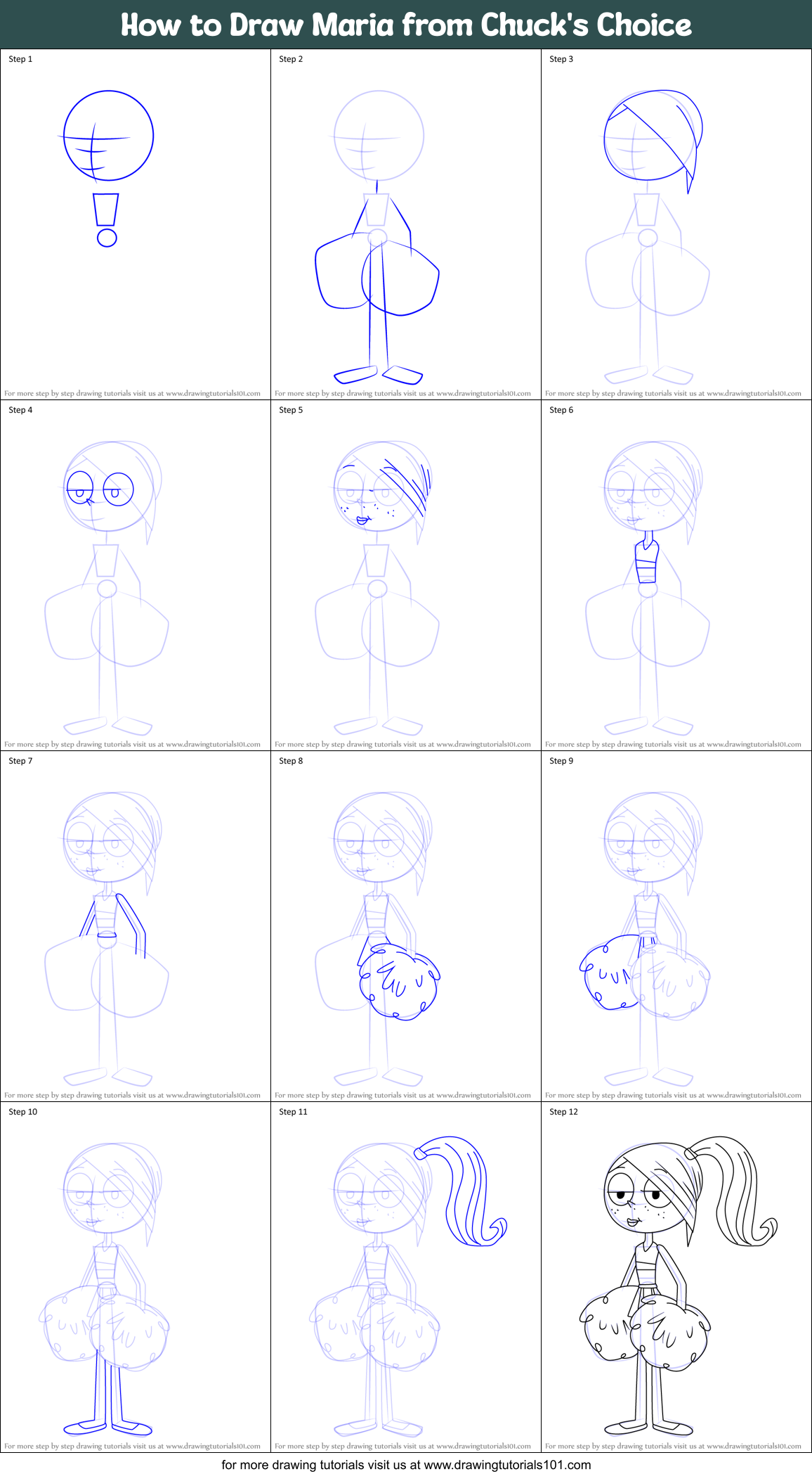 How to Draw Maria from Chuck's Choice Printable Step by Step