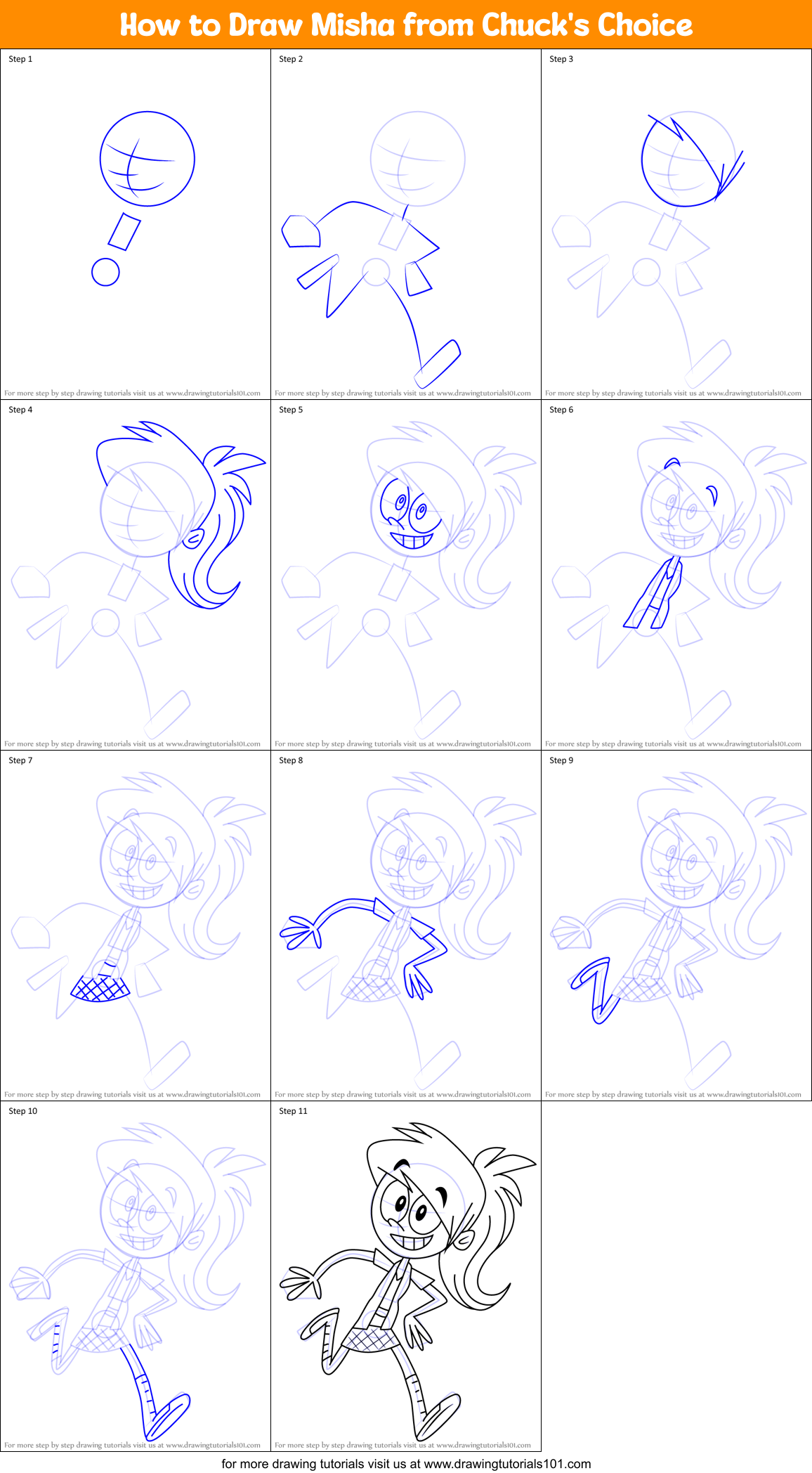 How to Draw Misha from Chuck's Choice Printable Step by Step