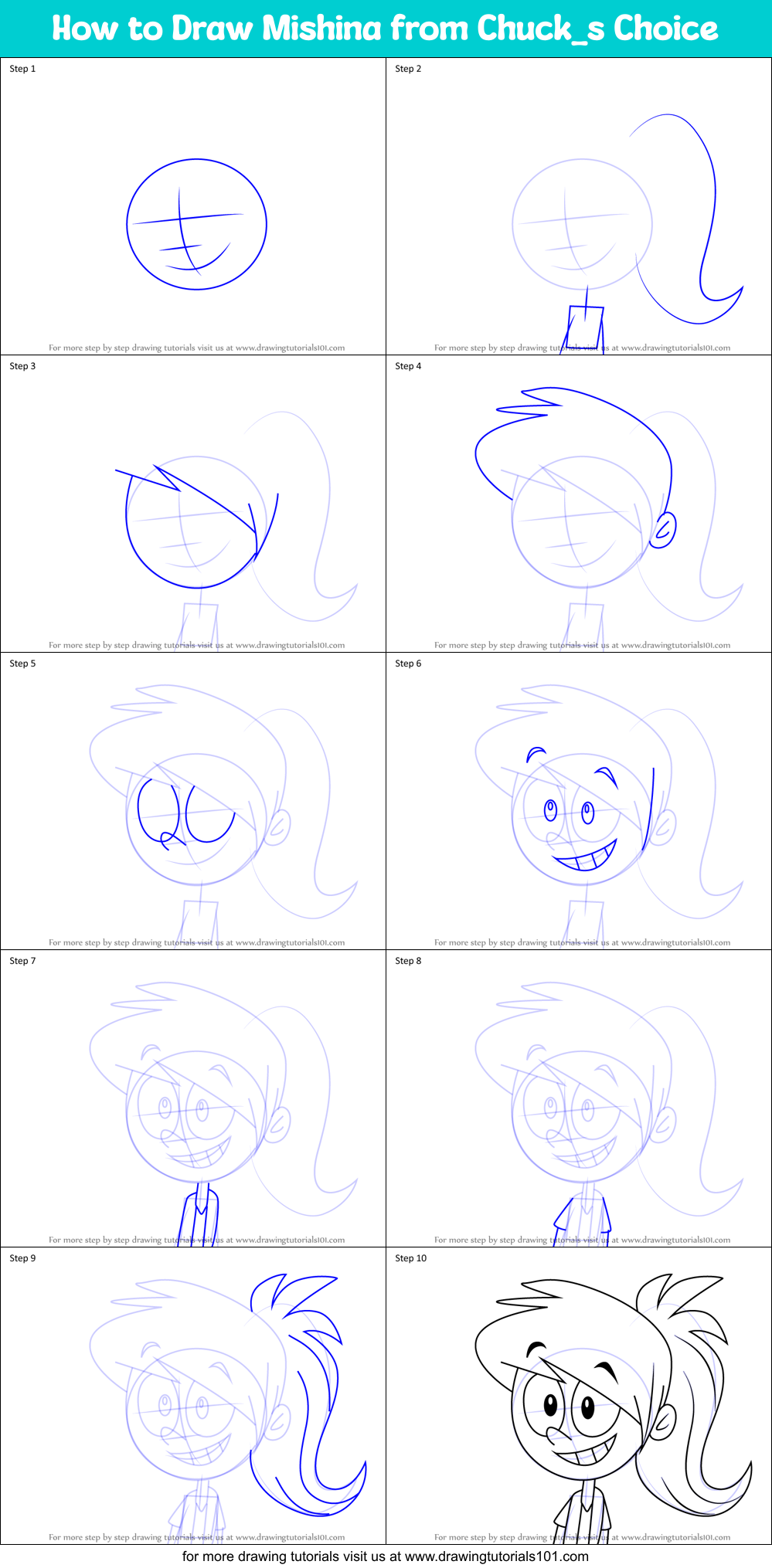 How to Draw Mishina from Chuck_s Choice Printable Step by Step