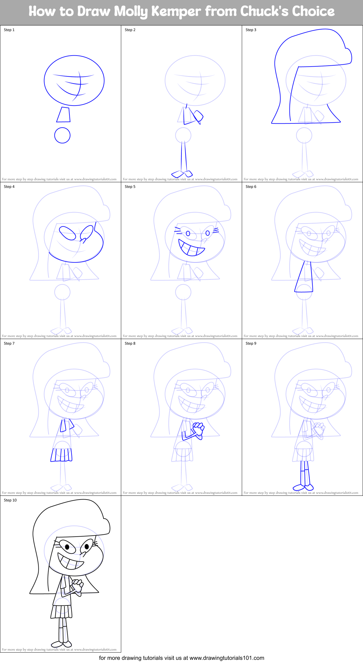 How to Draw Molly Kemper from Chuck's Choice Printable Step by Step