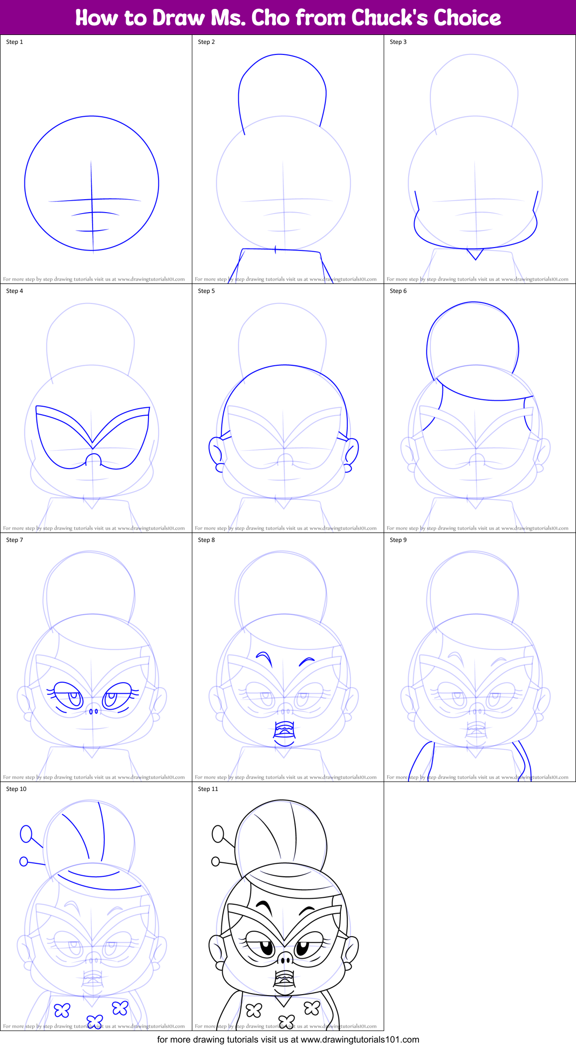 How to Draw Ms. Cho from Chuck's Choice Printable Step by Step