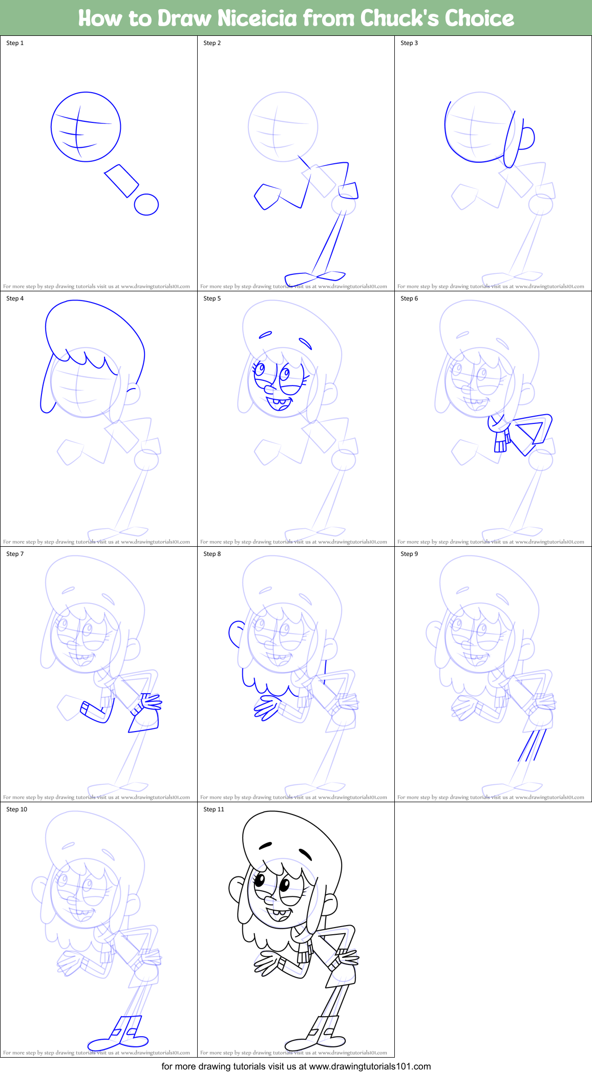 How to Draw Niceicia from Chuck's Choice Printable Step by Step