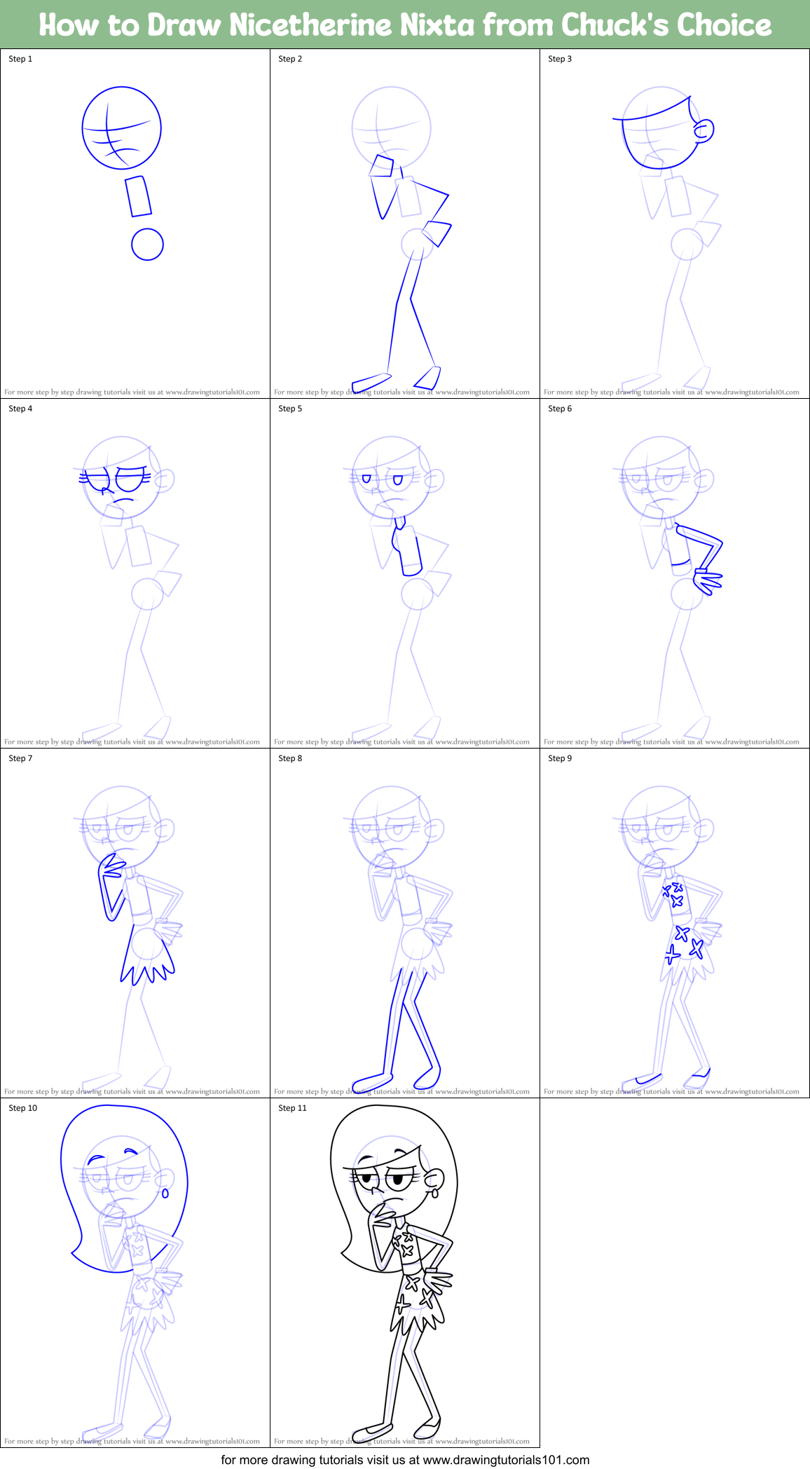 How to Draw Nicetherine Nixta from Chuck's Choice Printable Step by Step