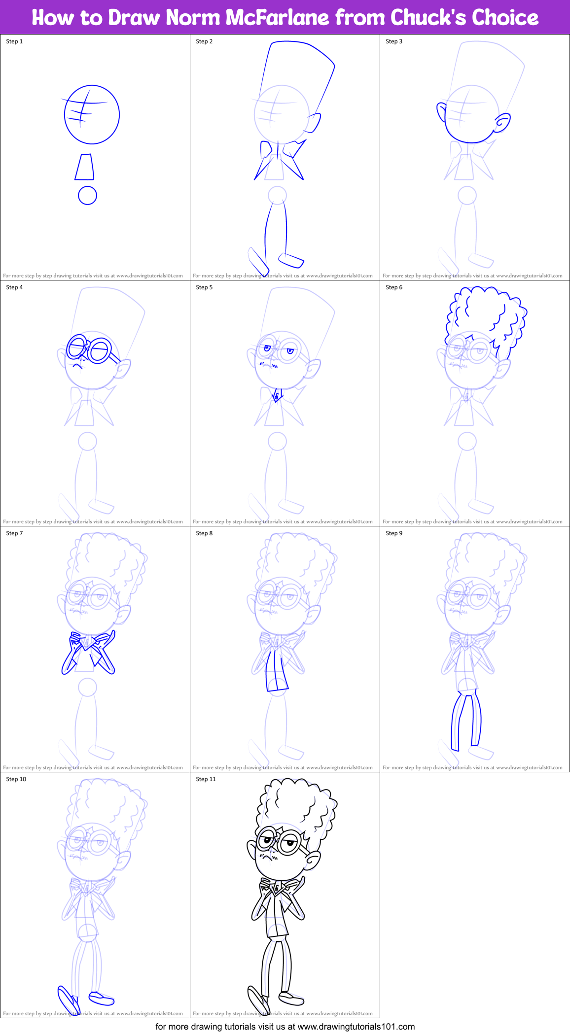 How to Draw Norm McFarlane from Chuck's Choice Printable Step by Step