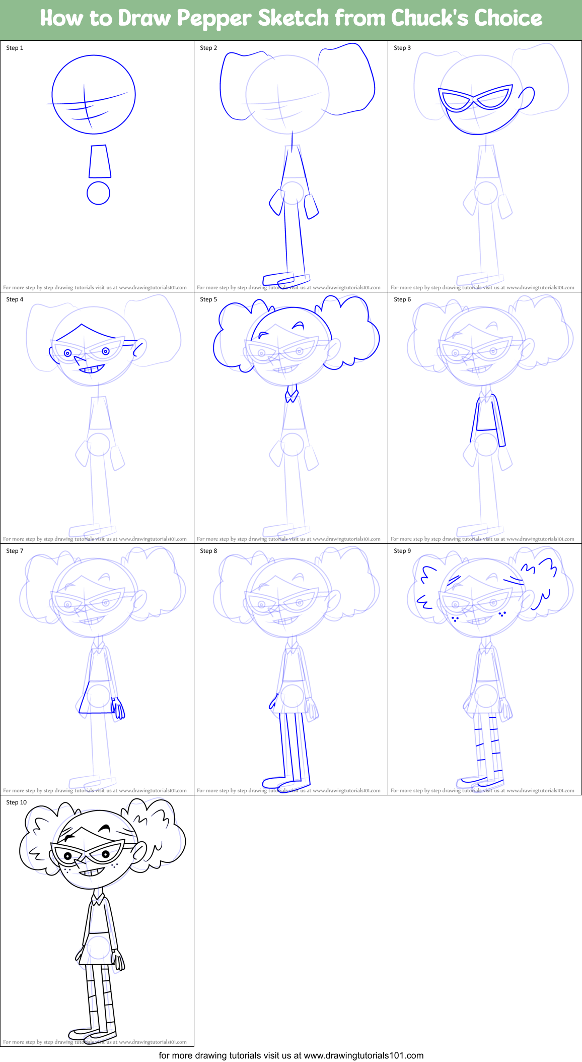 How to Draw Pepper Sketch from Chuck's Choice Printable Step by Step