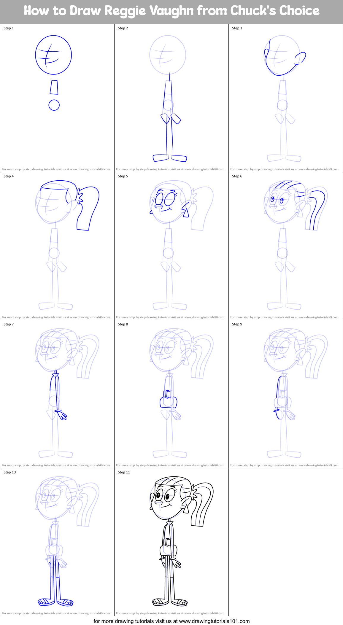 How to Draw Reggie Vaughn from Chuck's Choice Printable Step by Step