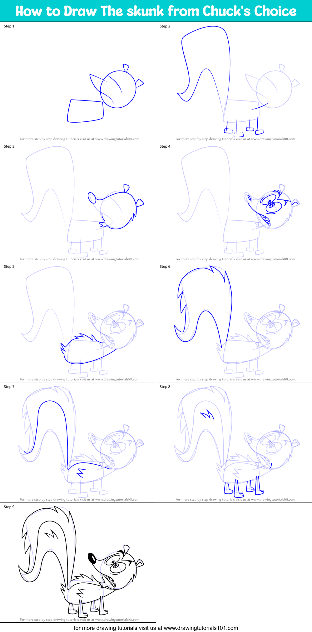 How to Draw The skunk from Chuck's Choice Printable Step by Step