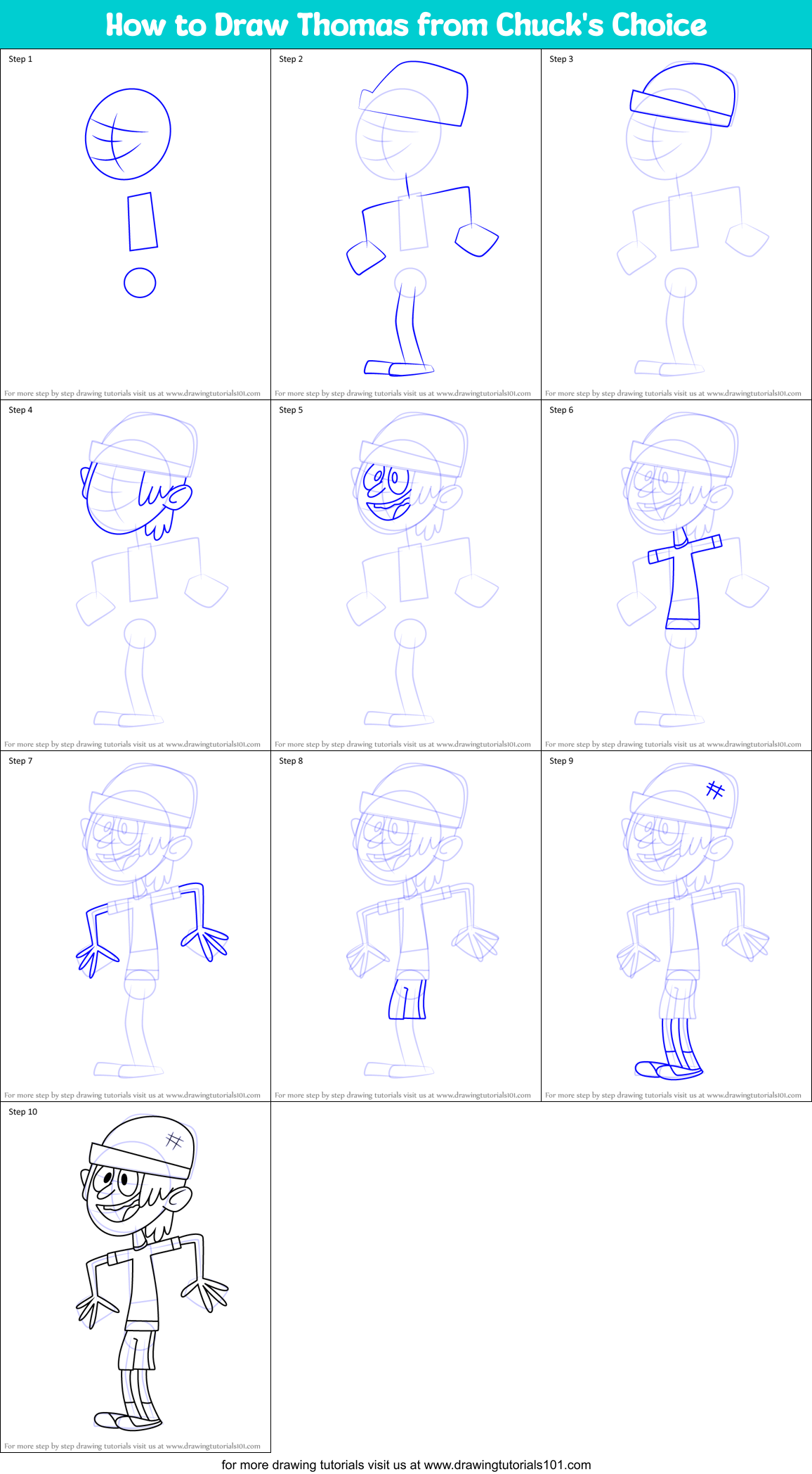 How to Draw Thomas from Chuck's Choice Printable Step by Step