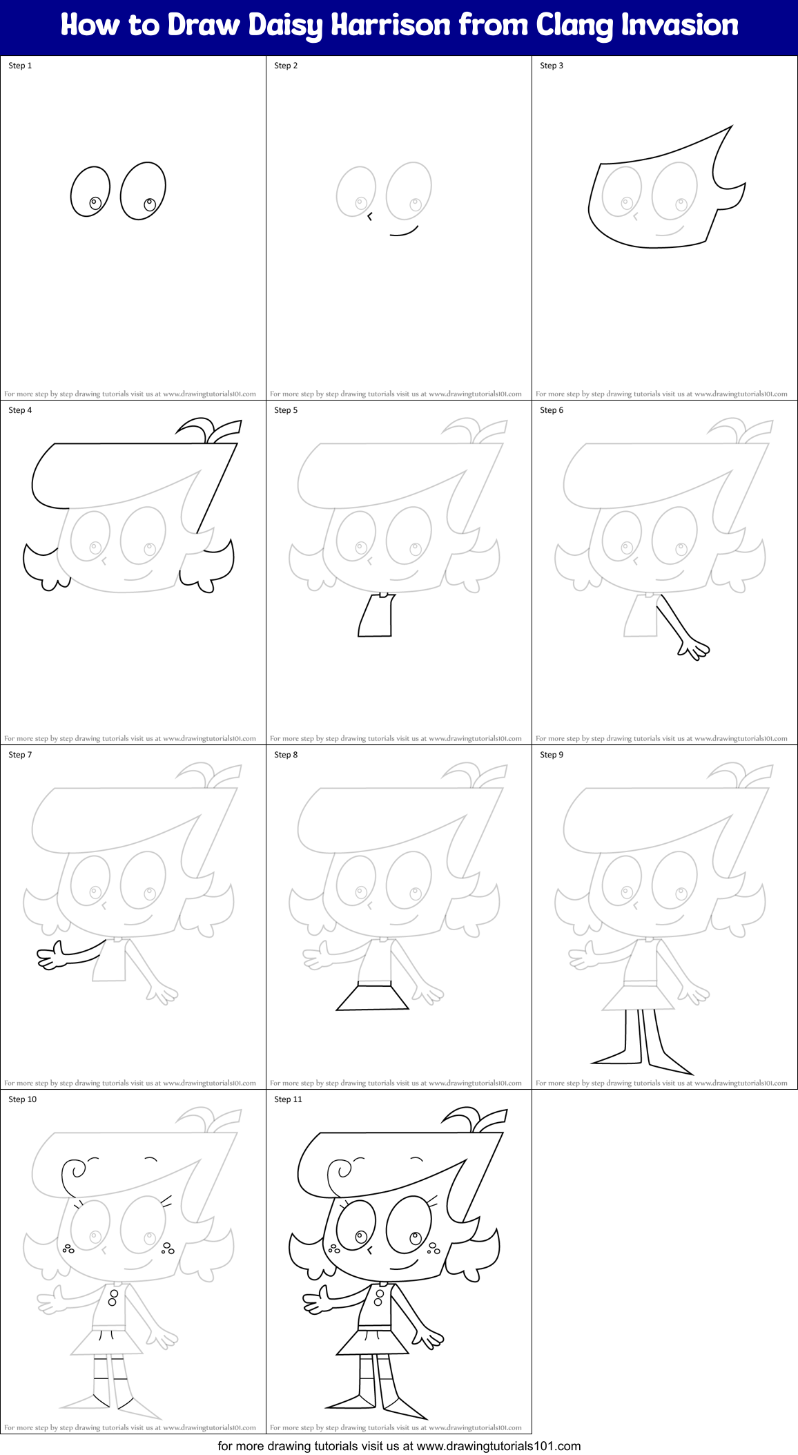 How to Draw Daisy Harrison from Clang Invasion Printable Step by Step