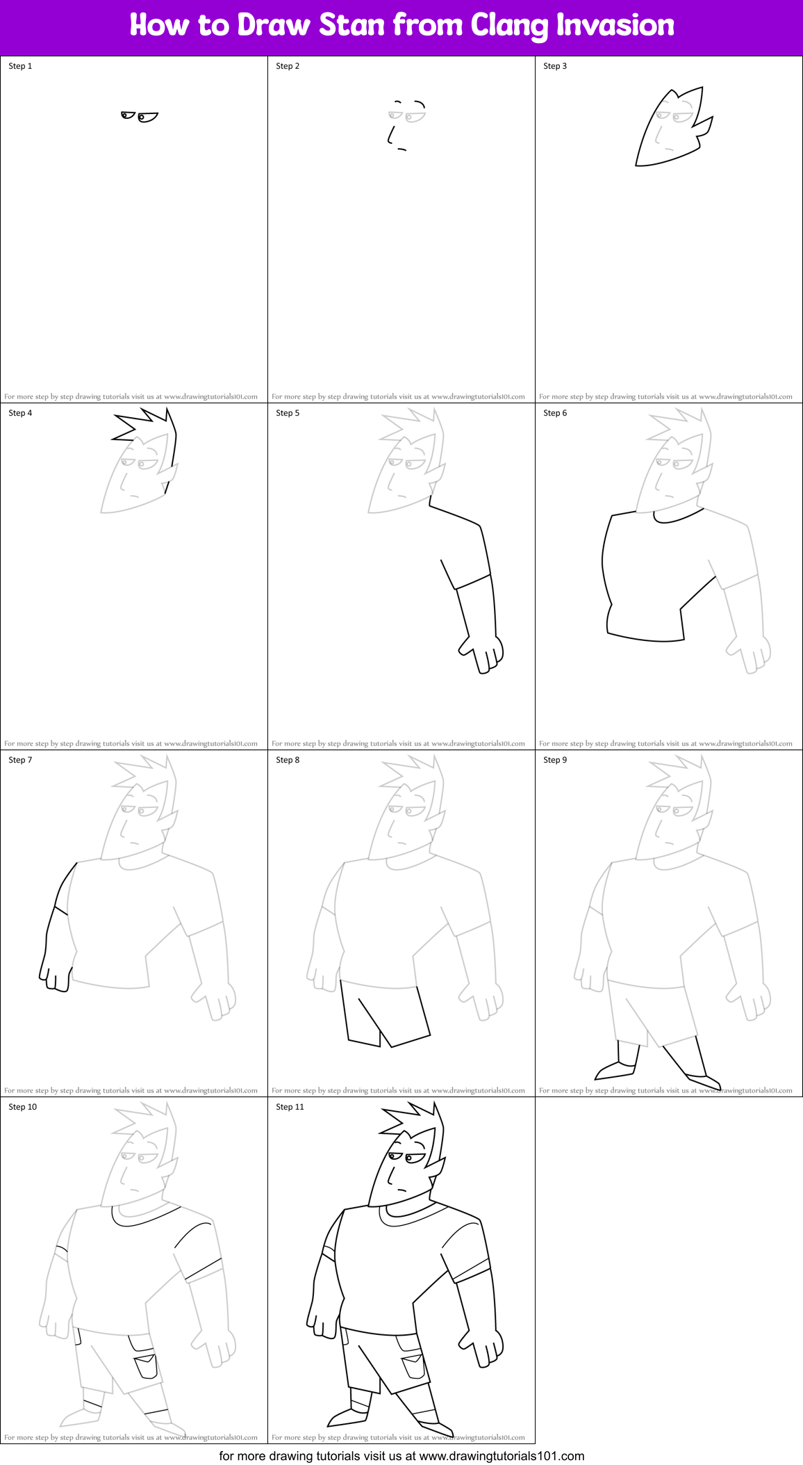 How to Draw Stan from Clang Invasion Printable Step by Step