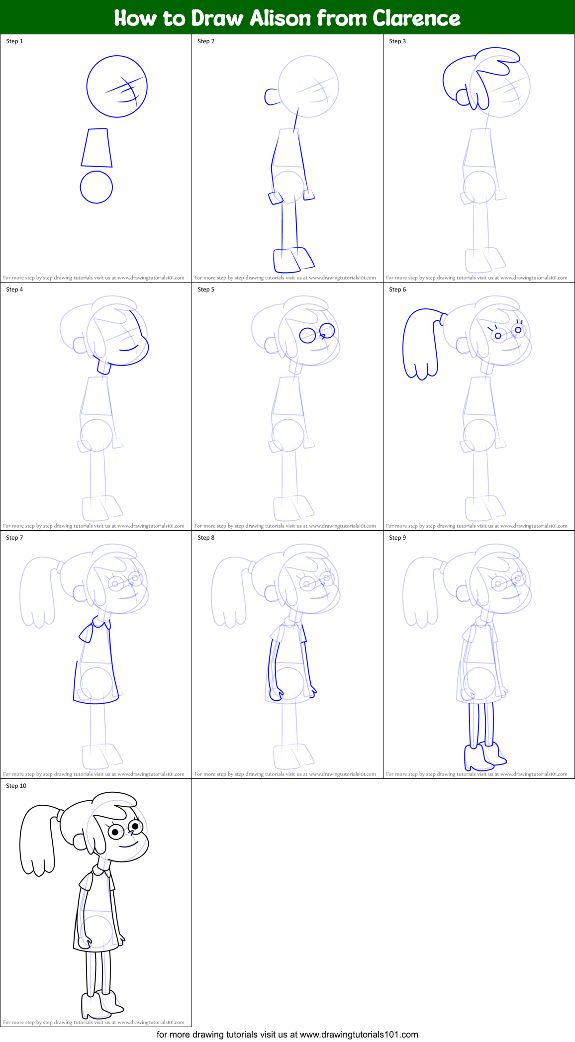 How to Draw Alison from Clarence Printable Step by Step