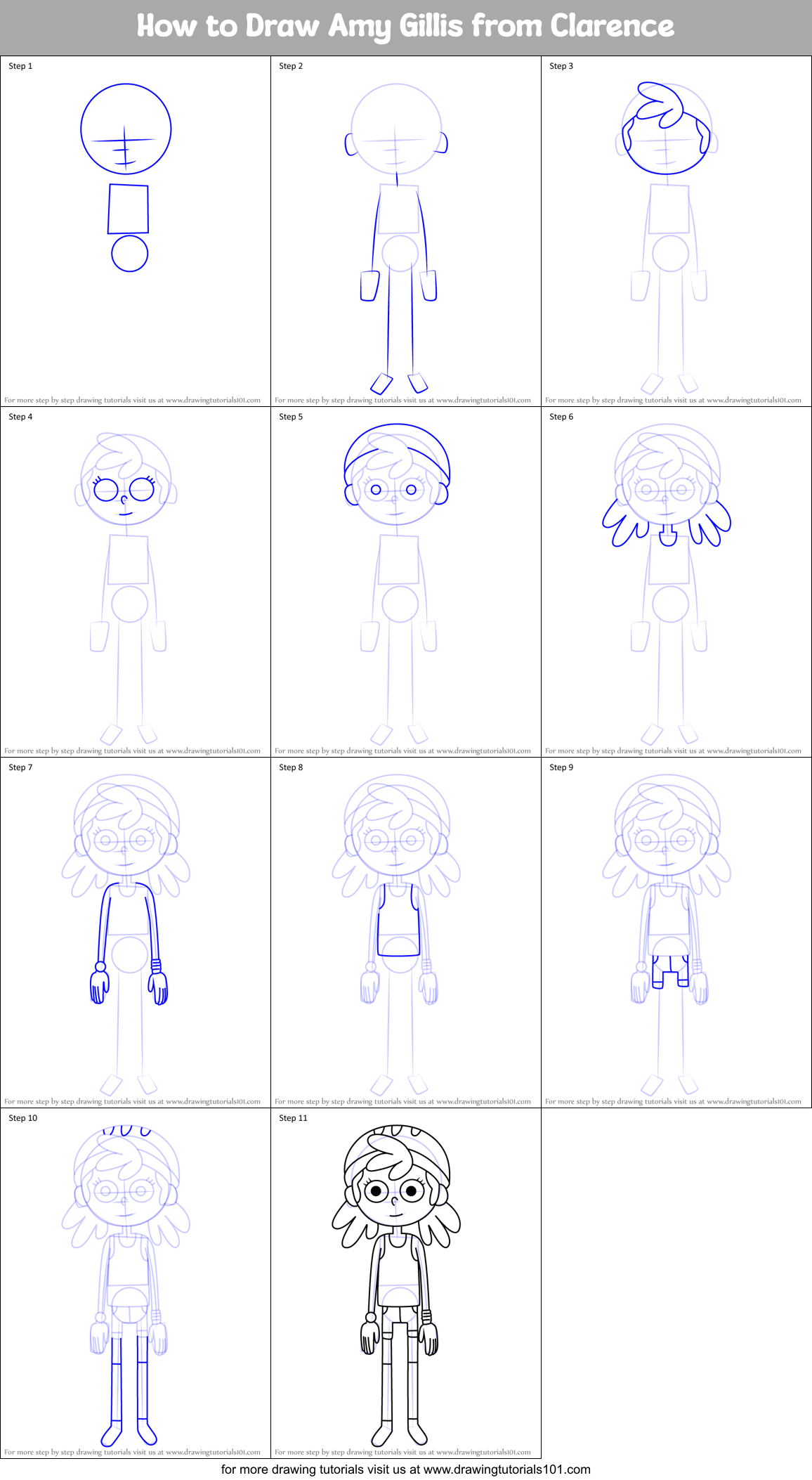 How to Draw Amy Gillis from Clarence Printable Step by Step