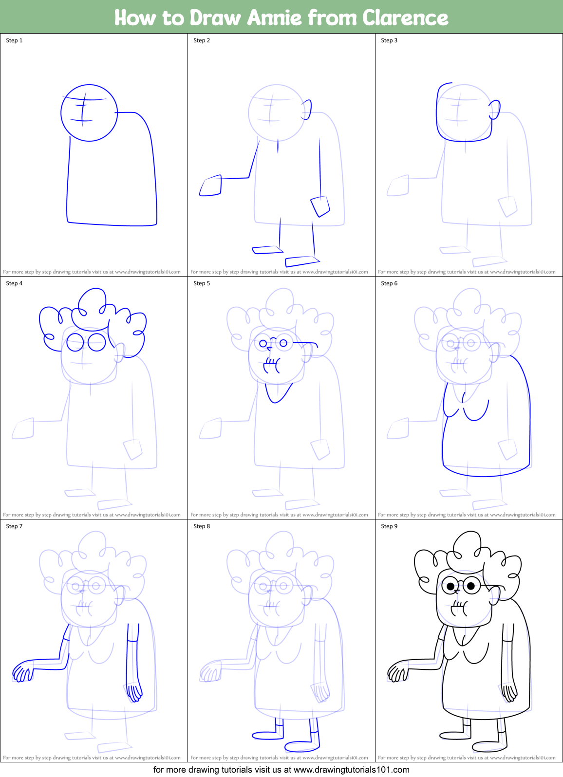 How to Draw Annie from Clarence Printable Step by Step