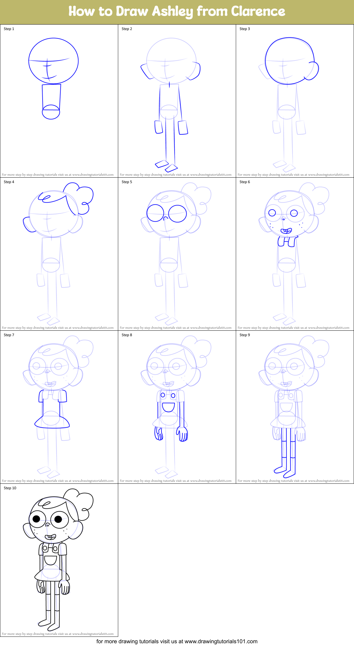 How to Draw Ashley from Clarence Printable Step by Step