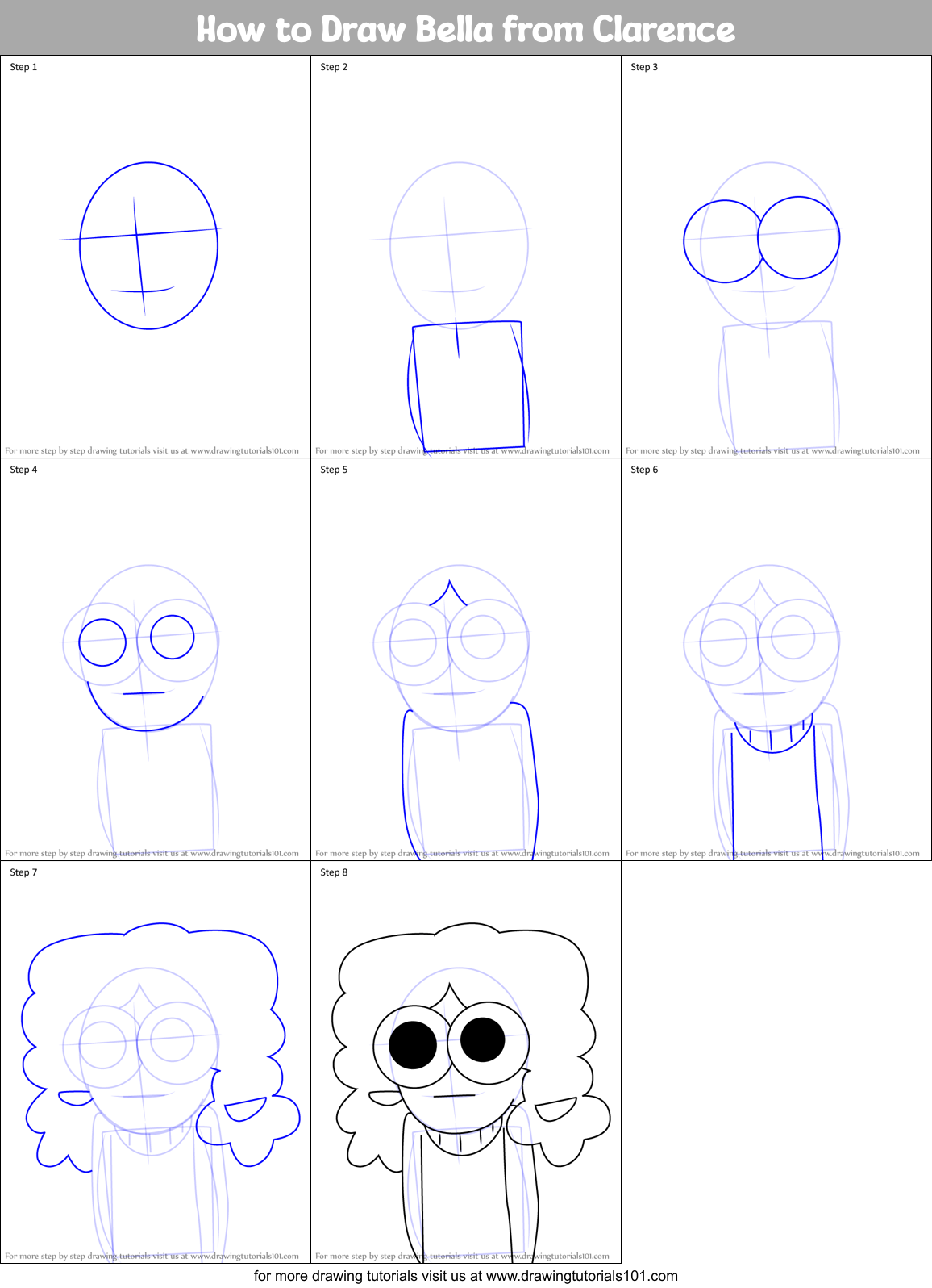 How to Draw Bella from Clarence Printable Step by Step