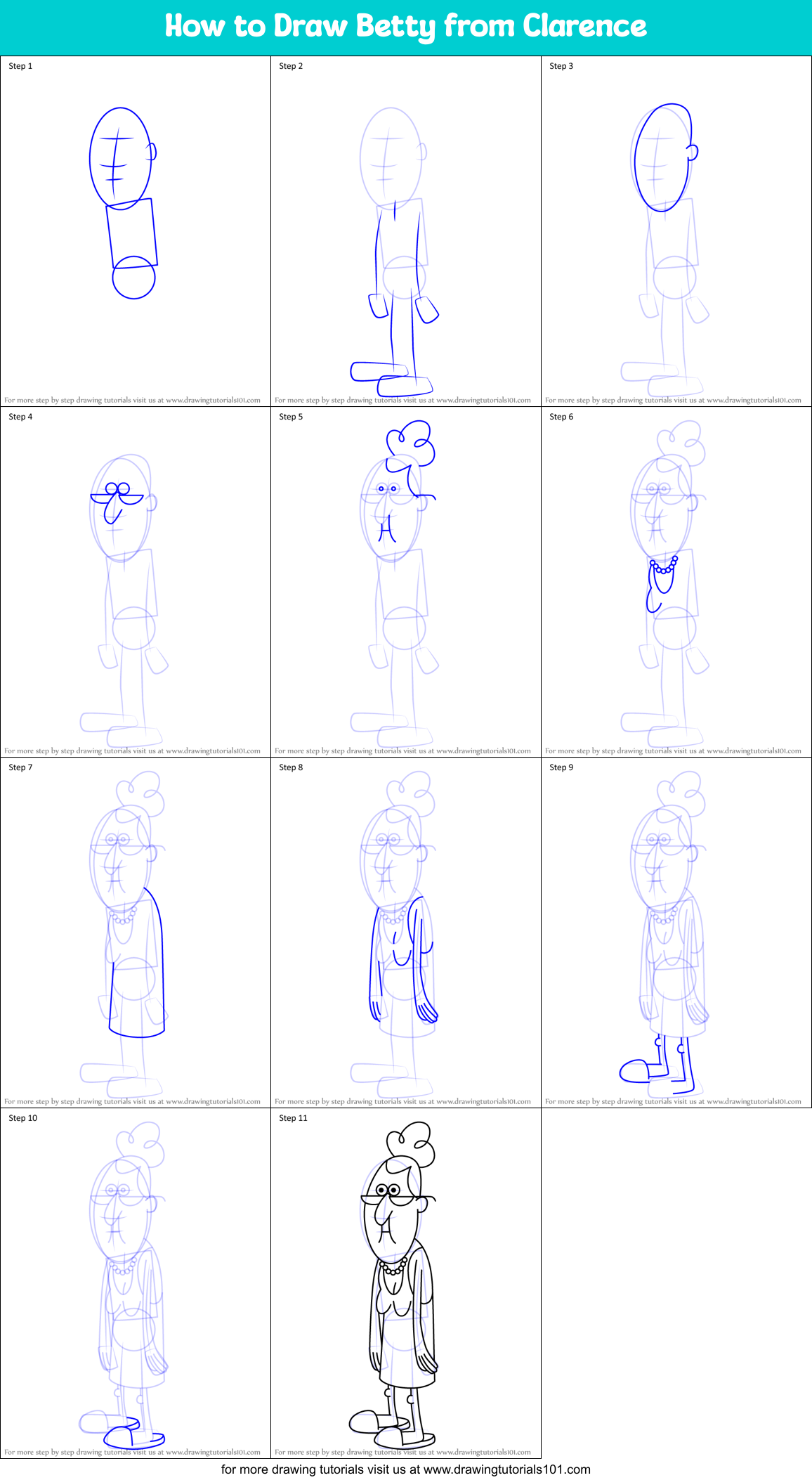 How to Draw Betty from Clarence Printable Step by Step