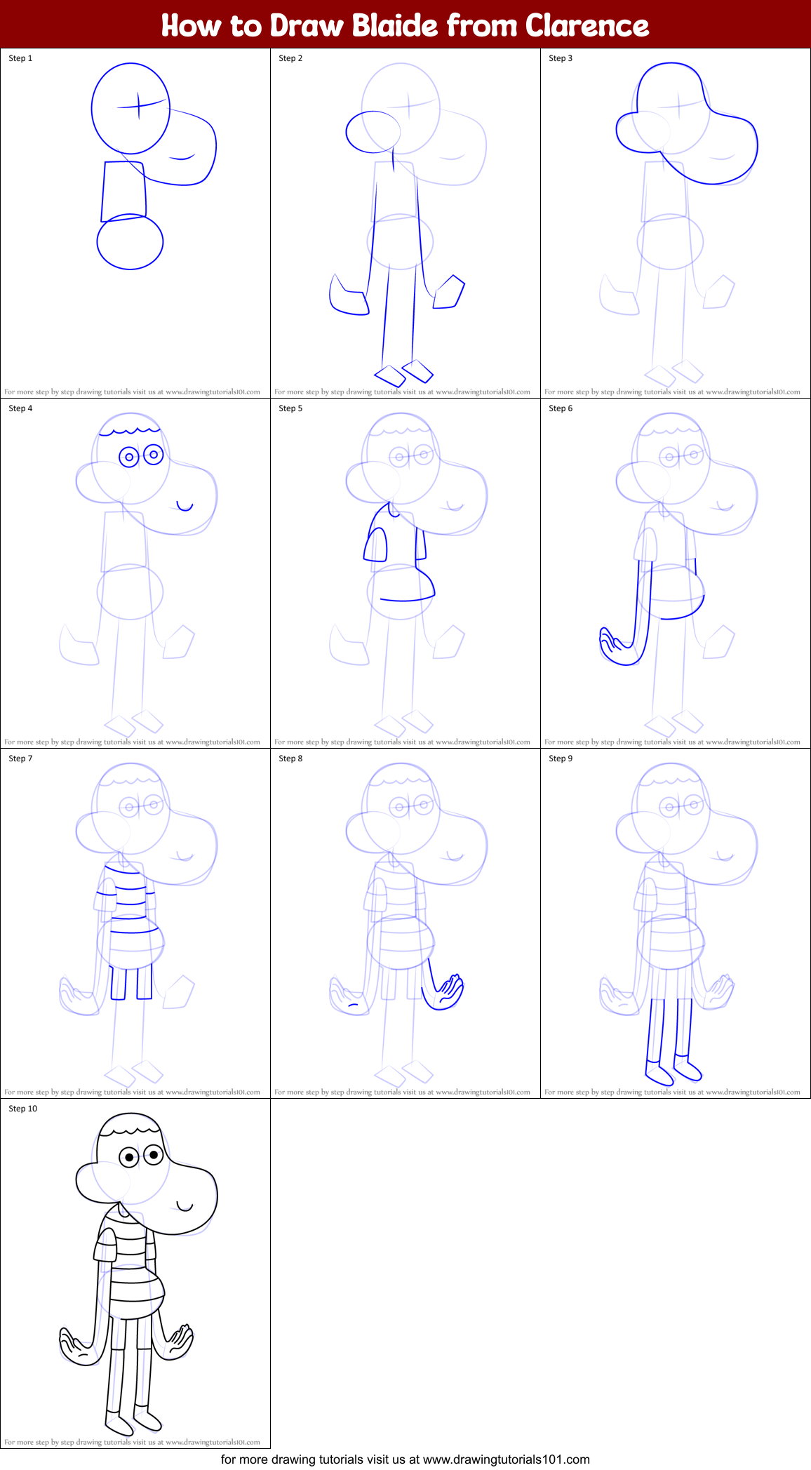 How to Draw Blaide from Clarence Printable Step by Step