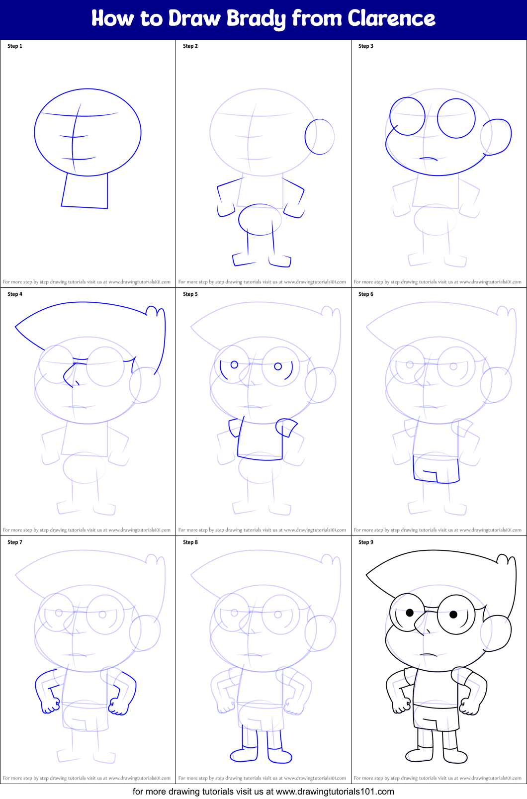 How to Draw Brady from Clarence Printable Step by Step