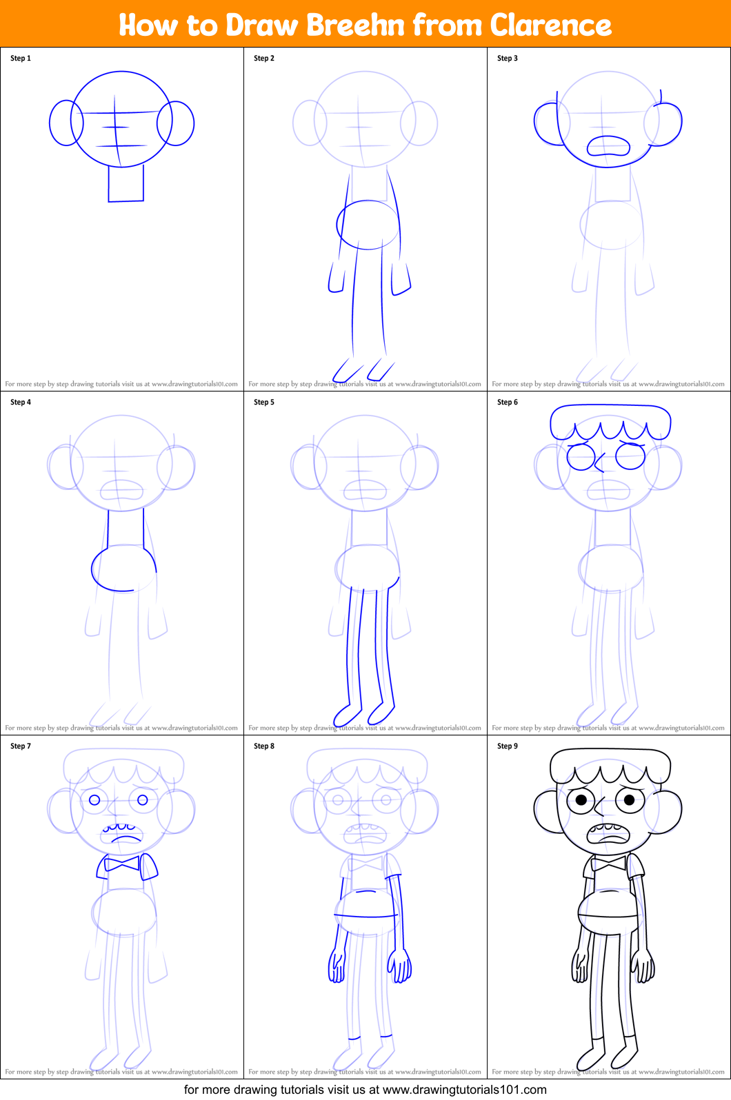 How to Draw Breehn from Clarence Printable Step by Step