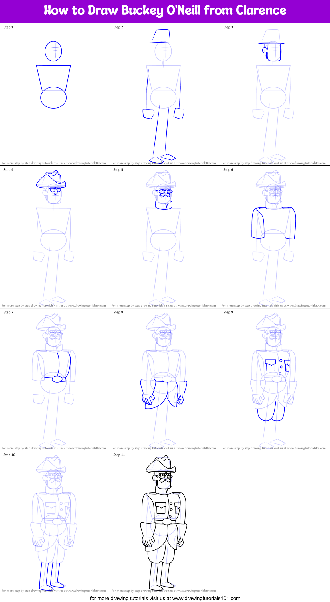 How to Draw Buckey O'Neill from Clarence Printable Step by Step