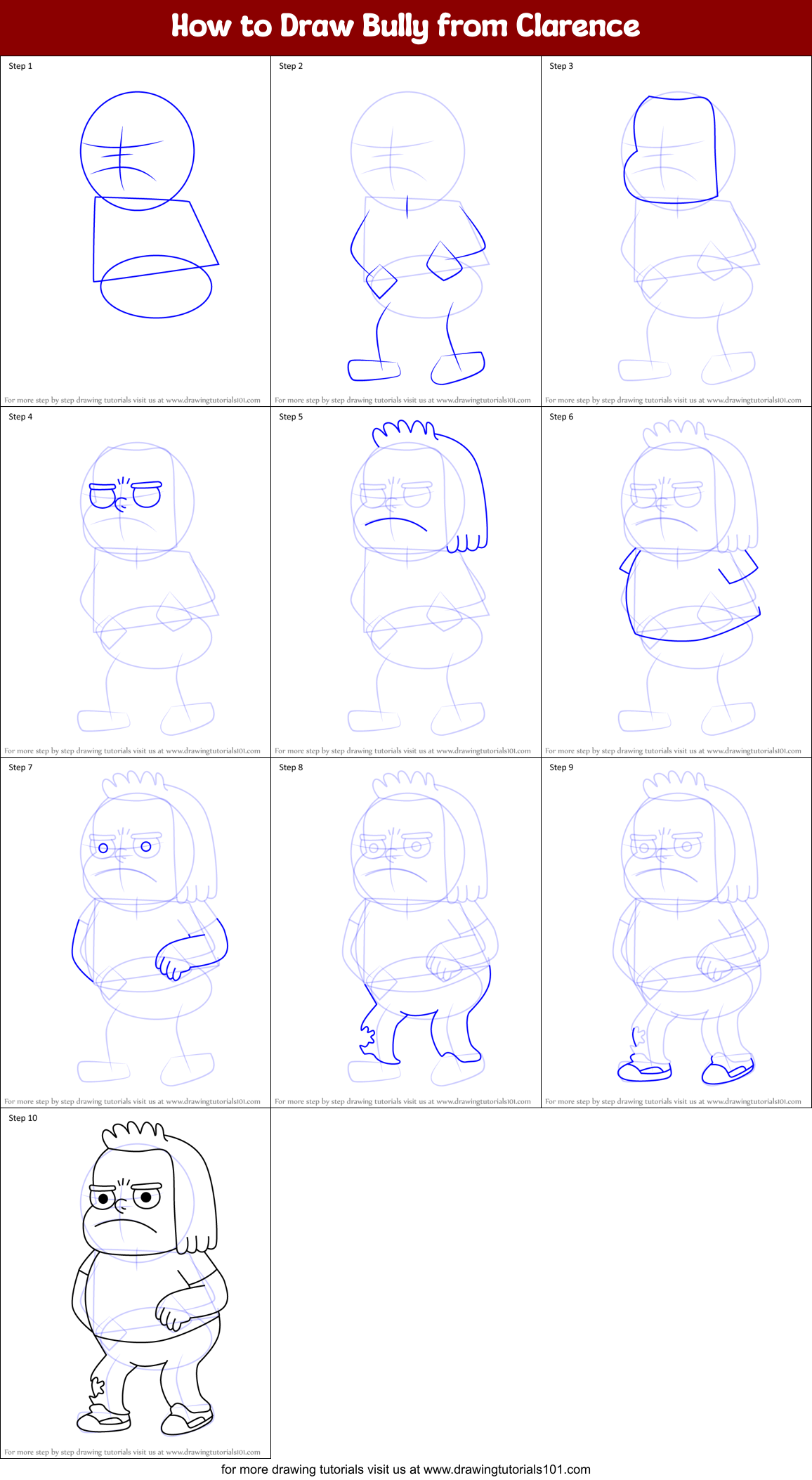 How to Draw Bully from Clarence Printable Step by Step
