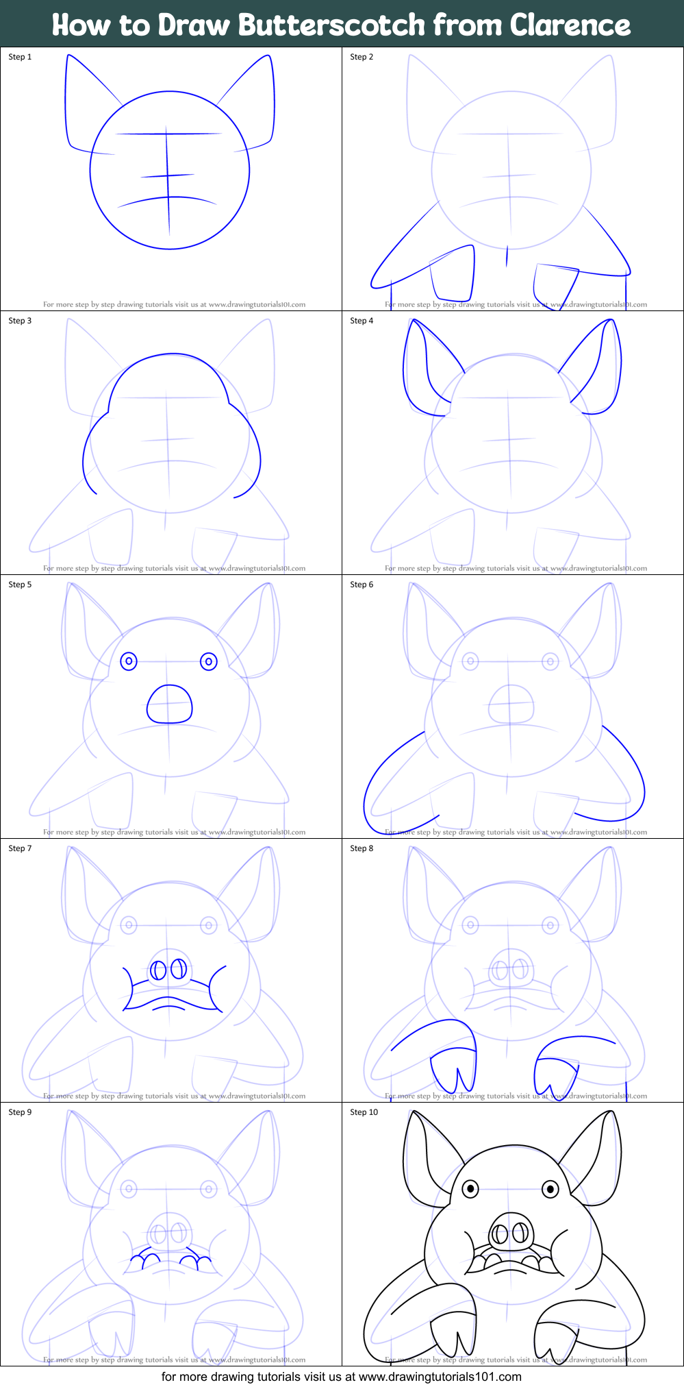 How to Draw Butterscotch from Clarence Printable Step by Step