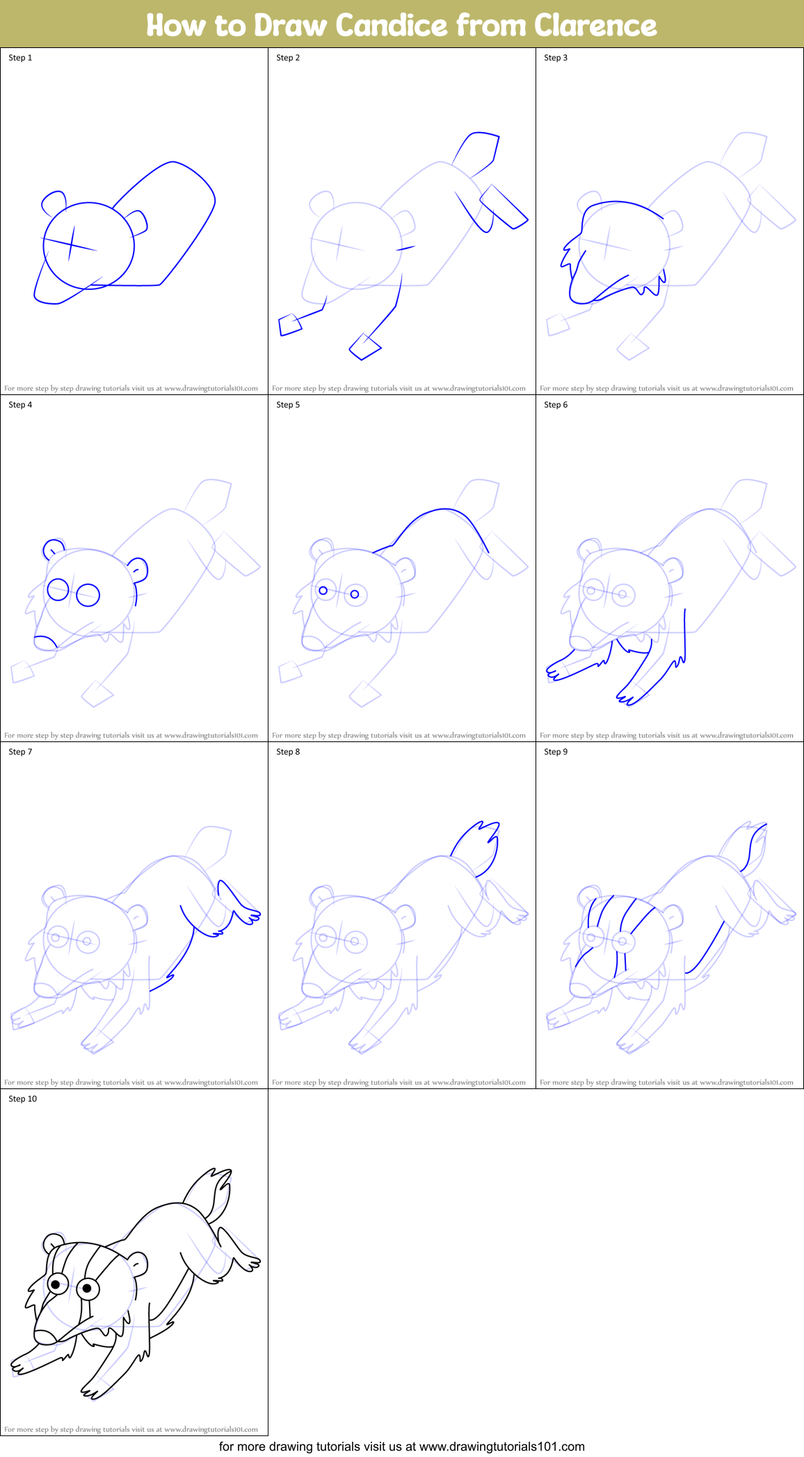 How to Draw Candice from Clarence Printable Step by Step