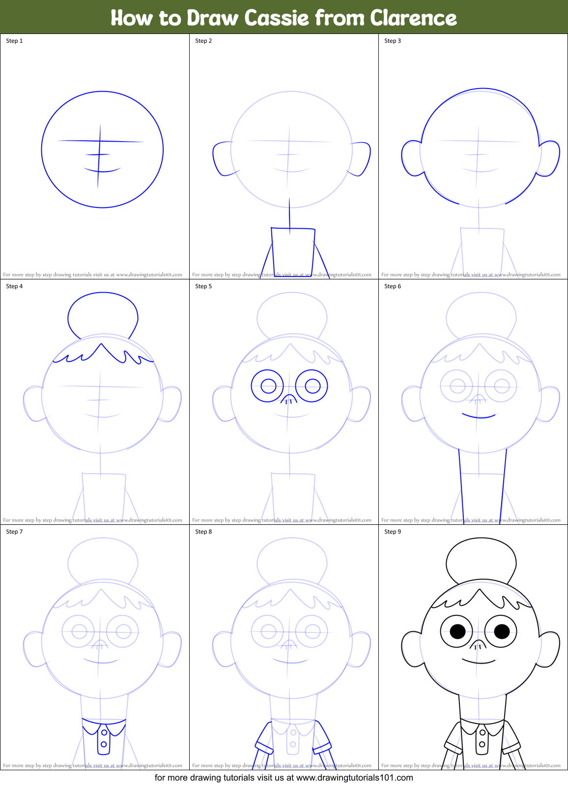 How to Draw Cassie from Clarence Printable Step by Step