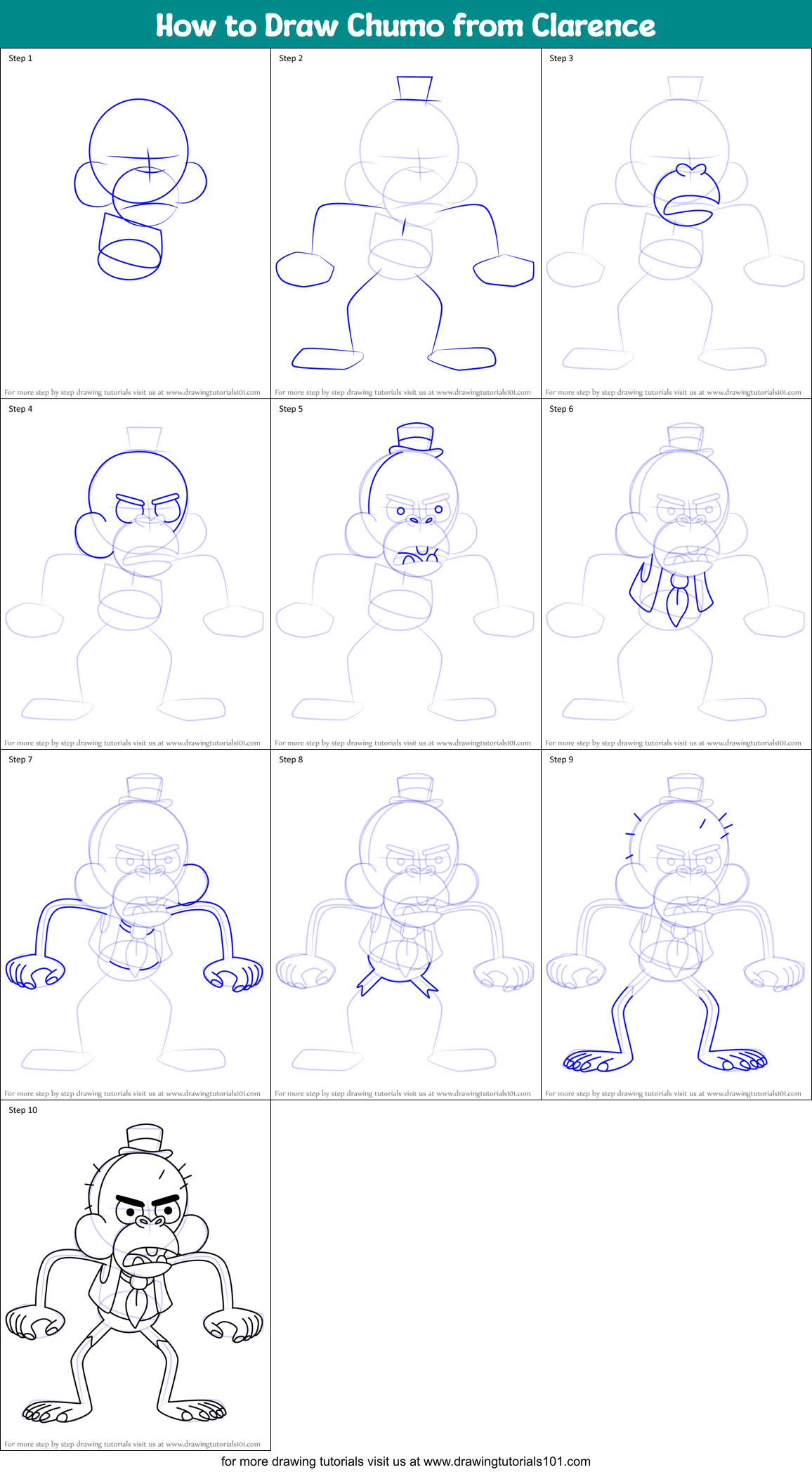 How to Draw Chumo from Clarence Printable Step by Step
