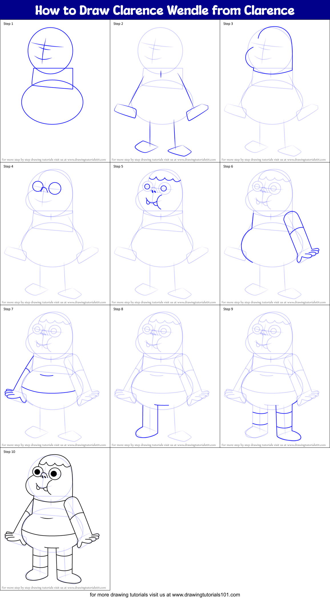 How to Draw Clarence Wendle from Clarence Printable Step by Step